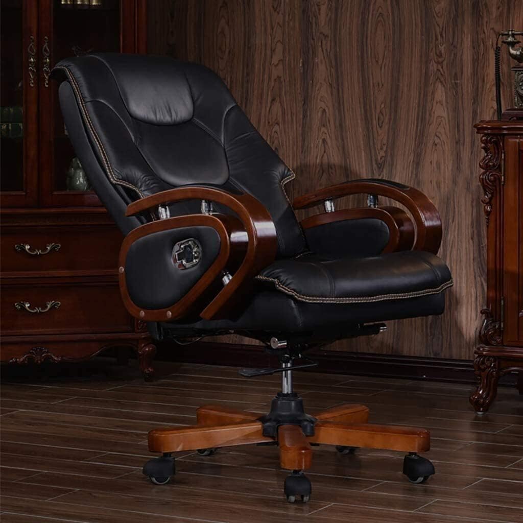 Executive Swivel Adjustable Swivel Office Desk Chair with Armrests Lumbar Support Desk Ergonomic Chair Leather President Chair Computer Chair Multifunction (Black)
