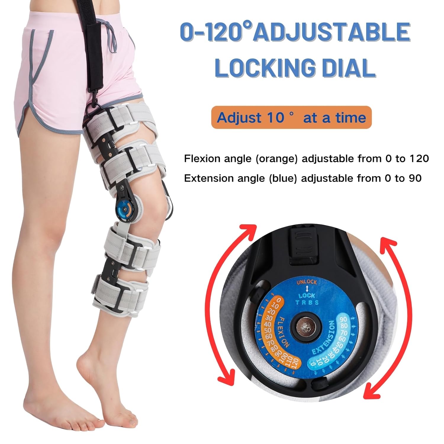 Hinged ROM Knee Brace with Side Stabilizers, Adjustable Post Op Knee Immobilizer for ACL, PCL and MCL Injury, Medical Knee Orthopedic Support, Leg Stabilizer for Man and Women