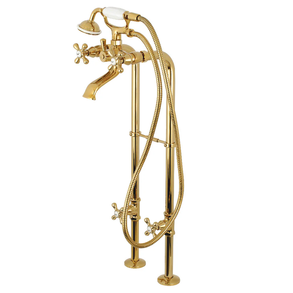 Kingston Brass Kingston Freestanding Tub Faucet with Supply Line and Stop Valve, Polished Brass (CCK266K2)