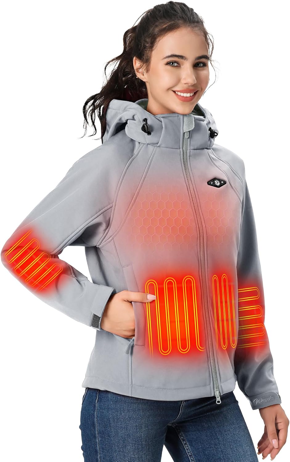 WASOTO Heated Jackets for Women 18400 mAh Battery Pack Water-Resistant Slim Fit with Detachable Hood Cycling Jackets