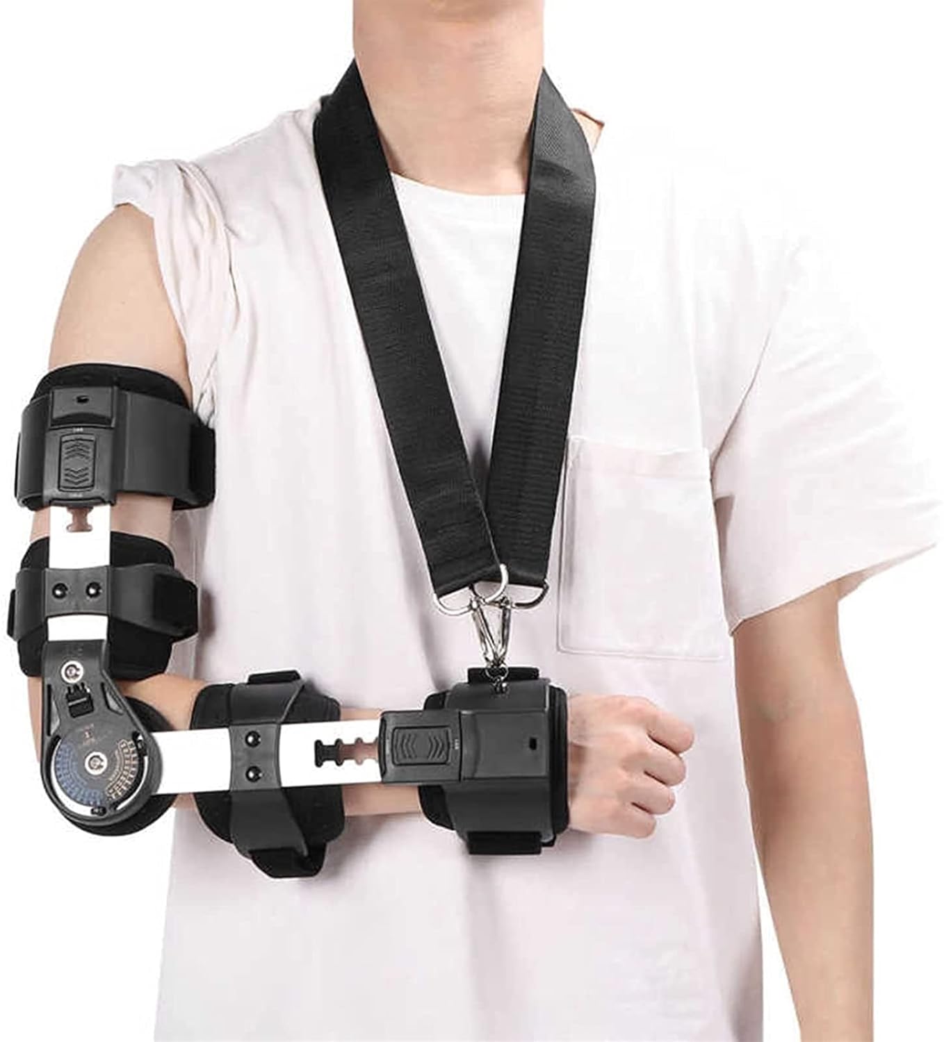 Hinged ROM Elbow Brace With Strap Support Injury Recovery, Adjustable Elbow Brace Stabilizer Splint, Elbow Fracture Fixation Unisex,Left