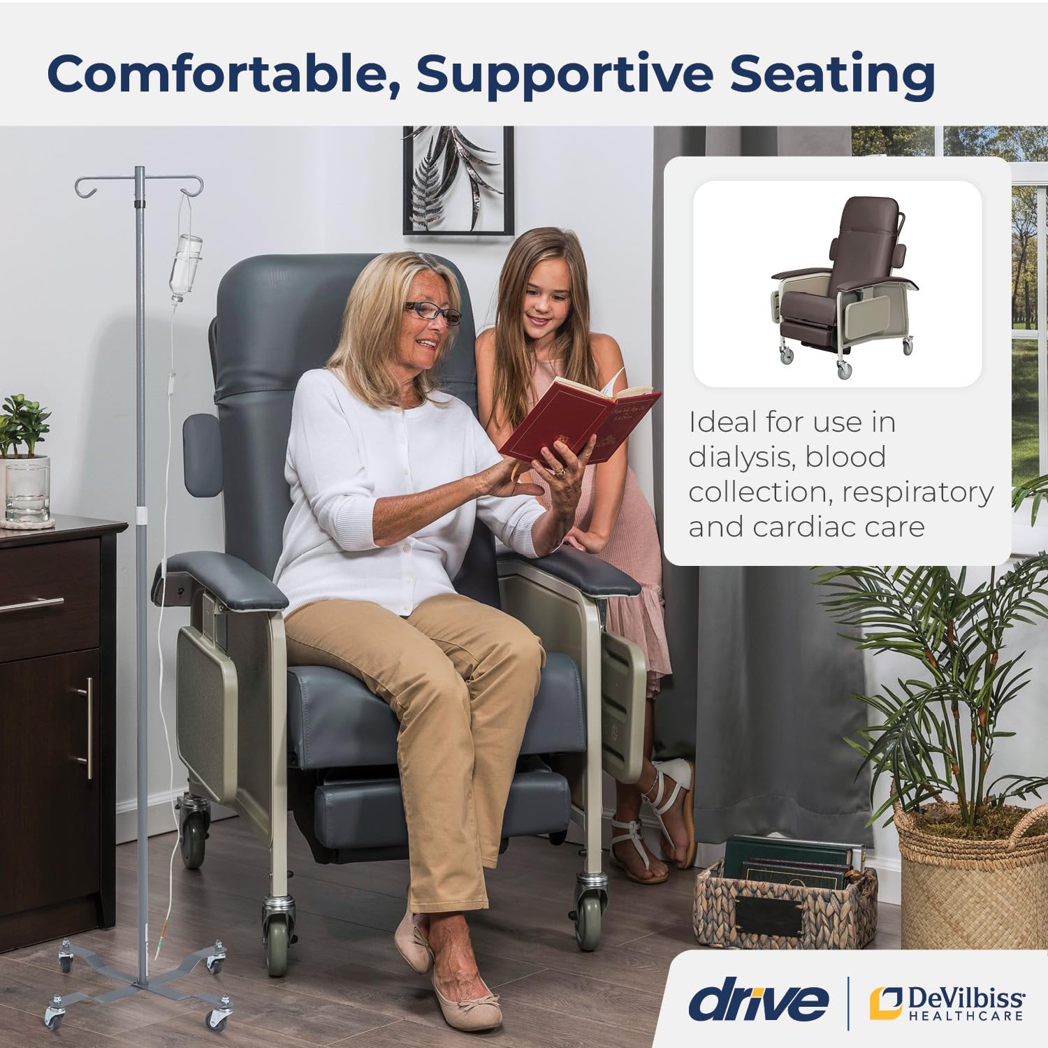 Drive Medical 4 Position Clinical Care Geri Chair Recliner, Reclining Padded Chair with Armrests, Chocolate