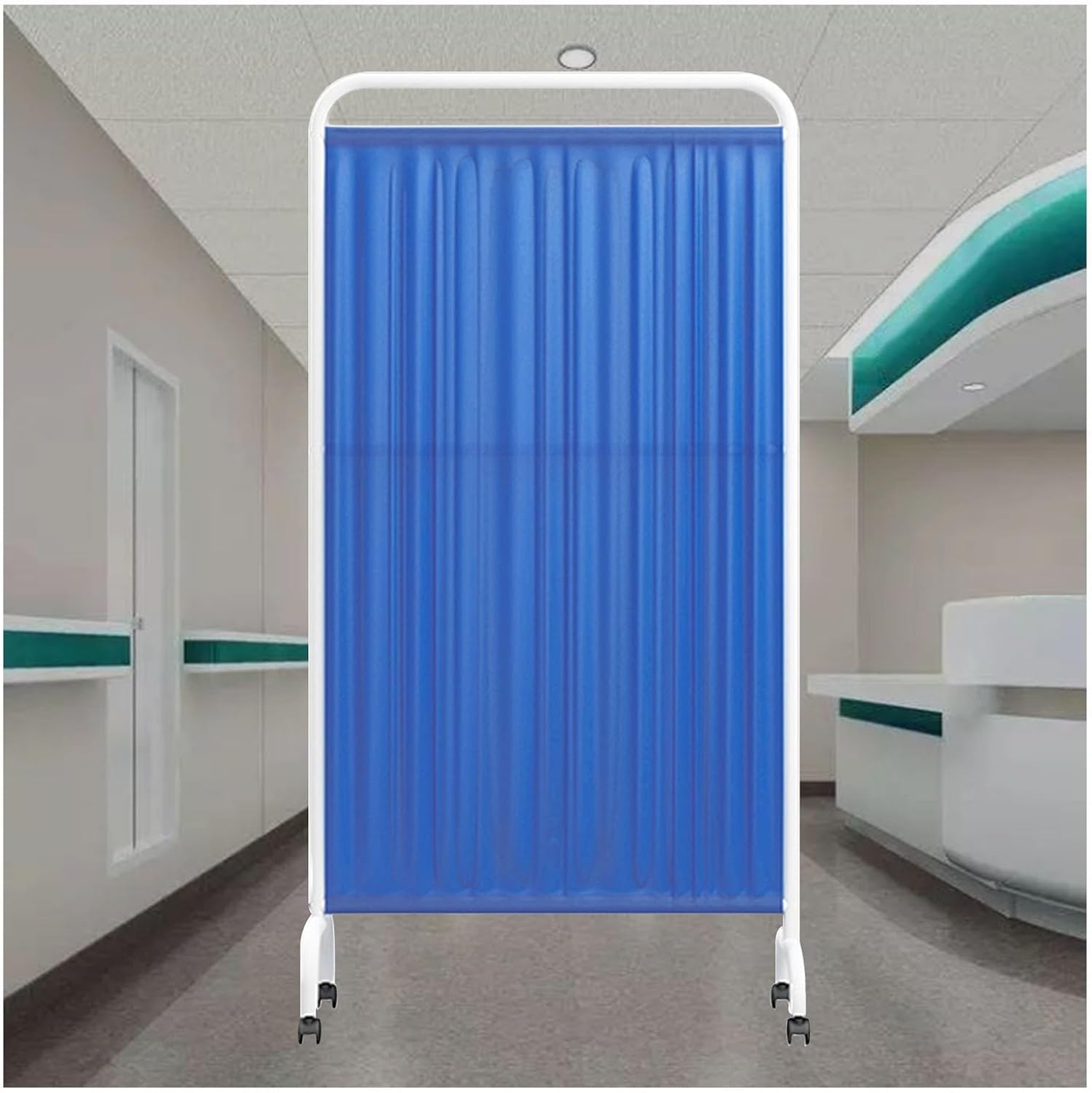 Folding Mobile Medical Privacy Screen, 3-Panel 6ft High Rolling Partition with Wheels for Clinics, Offices, and Beauty Salons - Dark Blue