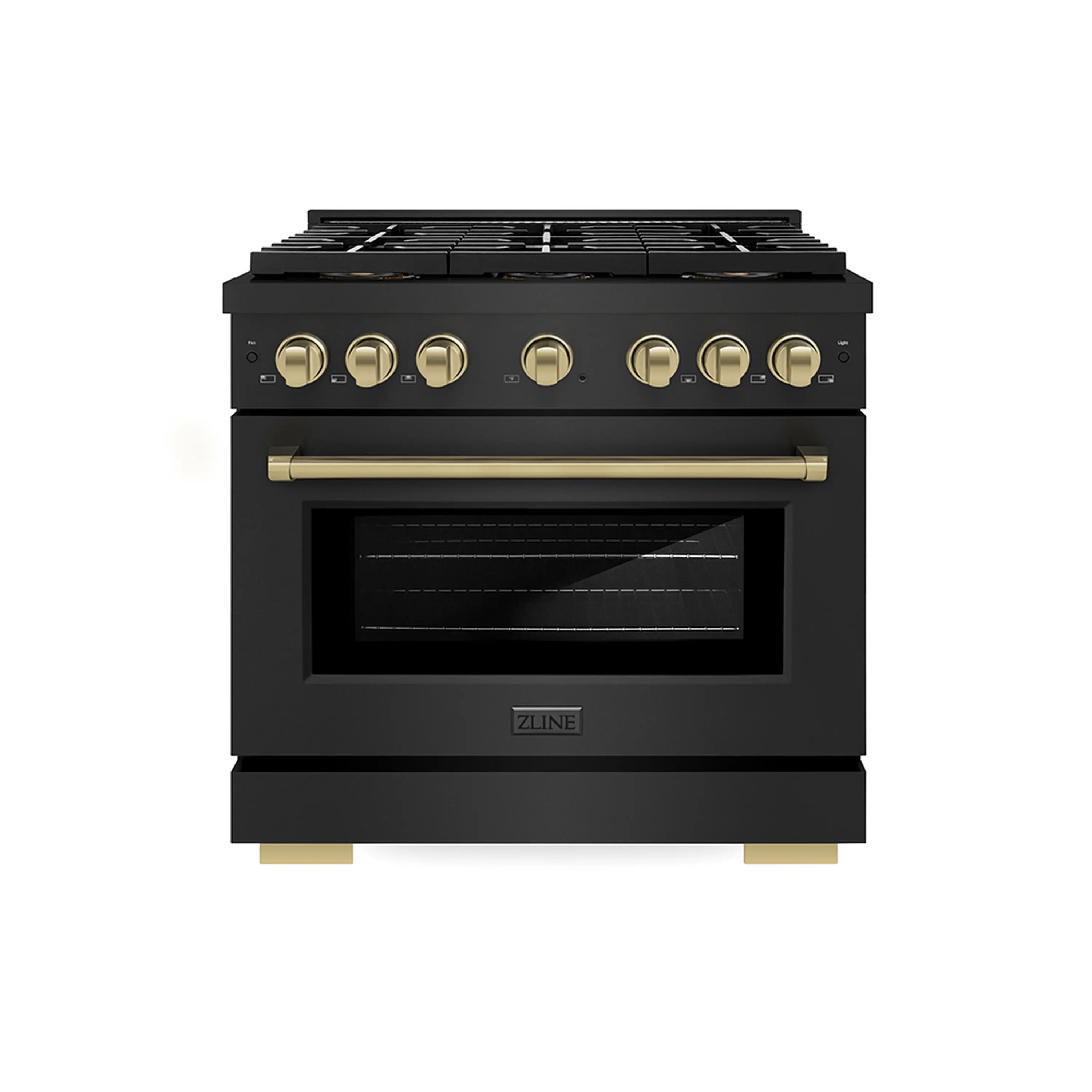 ZLINE Autograph Edition 36-Inch 5.2 cu. ft. Paramount Dual Fuel Range with 6 Burner DuoPro鈩?Cooktop and Electric Convection Oven in Black Stainless Steel and Champagne Bronze Accents (PSDRBZ-36-CB)