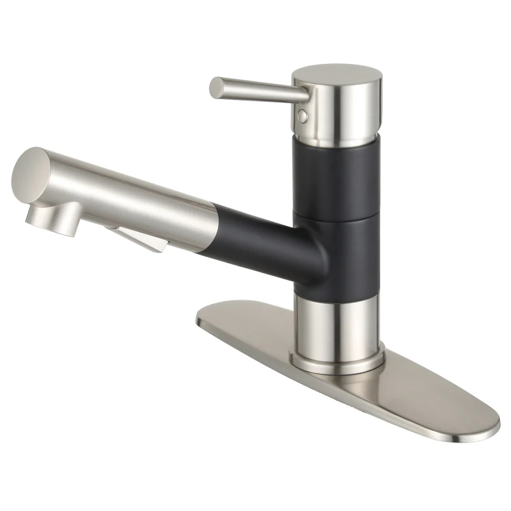 Kingston Brass Gourmetier Concord Single-Handle Pull-Out Kitchen Faucet, Matte Black/Brushed Nickel (LS8409DL)