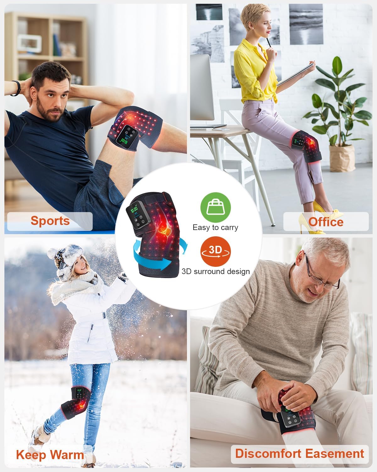 Red Light Therapy Knee Brace Wireless Rechargeable with Pulse & Heating Modes, 660nm & 850nm Near-Infrared Light for Knee, Elbows & Shoulders Ideal for Elderly & Athletes FSA HSA Eligible