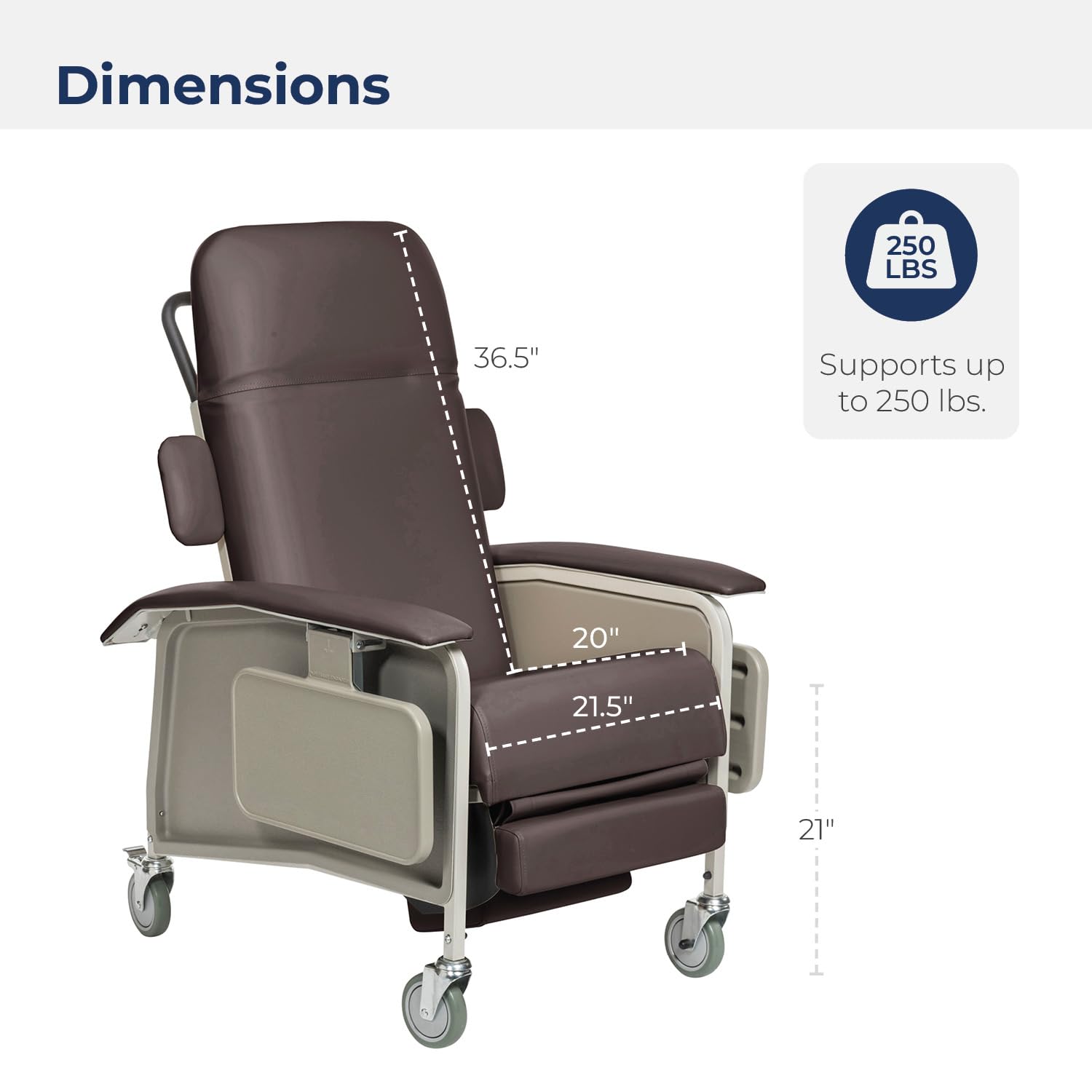 Drive Medical 4 Position Clinical Care Geri Chair Recliner, Reclining Padded Chair with Armrests, Chocolate