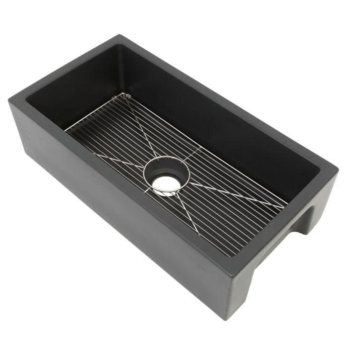 ZLINE 33-Inch Venice Farmhouse Apron Front Single Bowl Reversible Fireclay Kitchen Sink with Bottom Grid in Charcoal (FRC5131-CL-33)