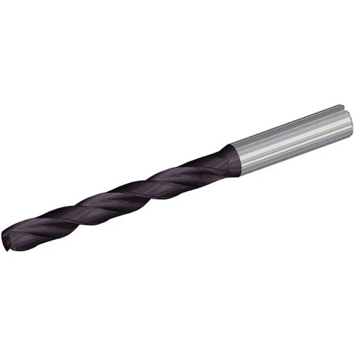 #12 Dia. × 0.236″ Shank × 3.23″ Flute Length × 4.92″ OAL, 132°, TiAlN, Coolant Thru, Round Solid Carbide Drill