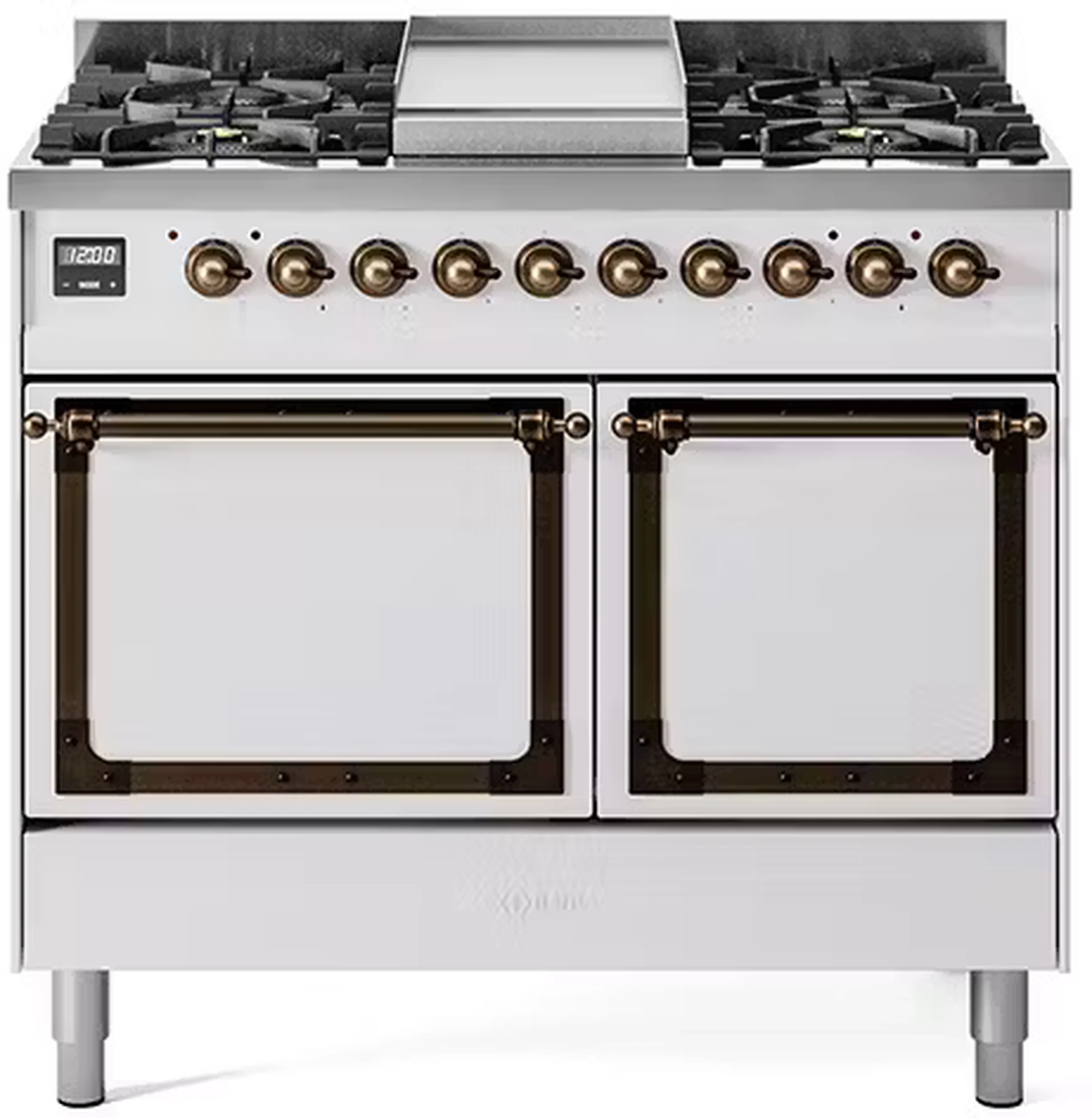 ILVE 40-Inch Nostalgie II Noblesse Dual Fuel Range with Solid Door Oven in White with Bronze Trim (UND40FQNMPWHB)