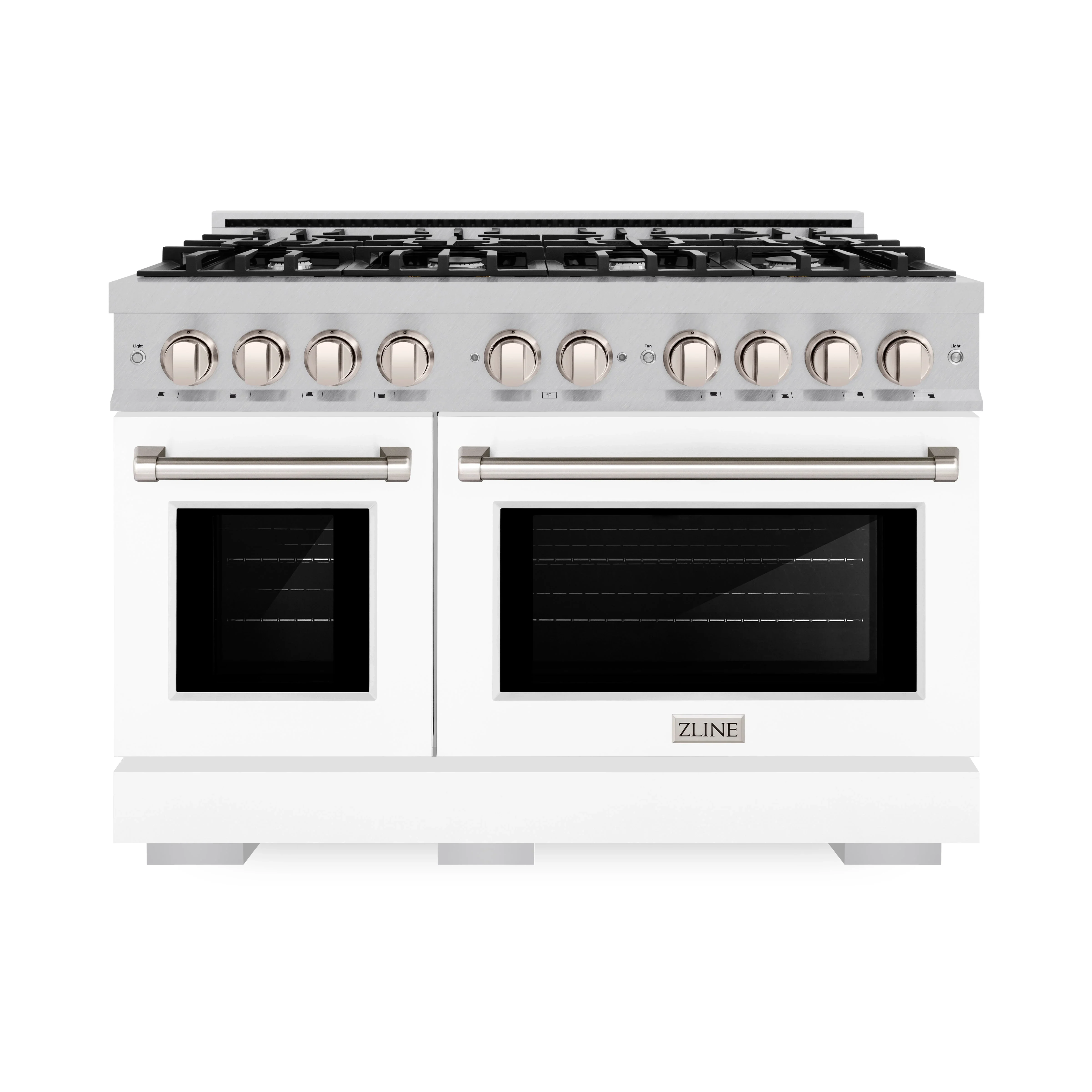 ZLINE 48-Inch Select Series Gas Range with 8 Gas Burner Cooktop and 6.7 Cu. Ft. Gas Convection Oven in Satin Stainless Steel with White Matte Doors (HGRS-WM-48)