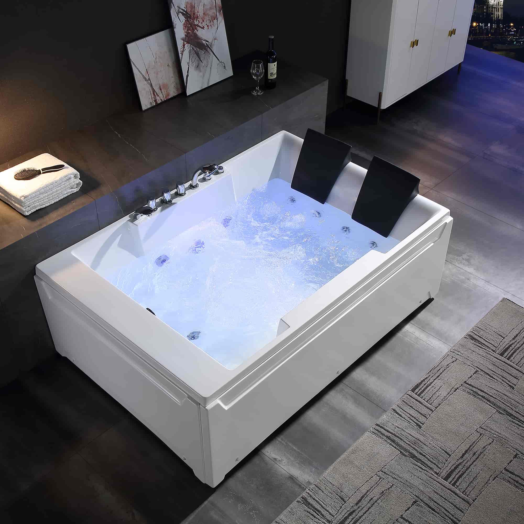 Empava 72-Inch Whirlpool Rectangular Bathtub (EMPV-72JT367LED)