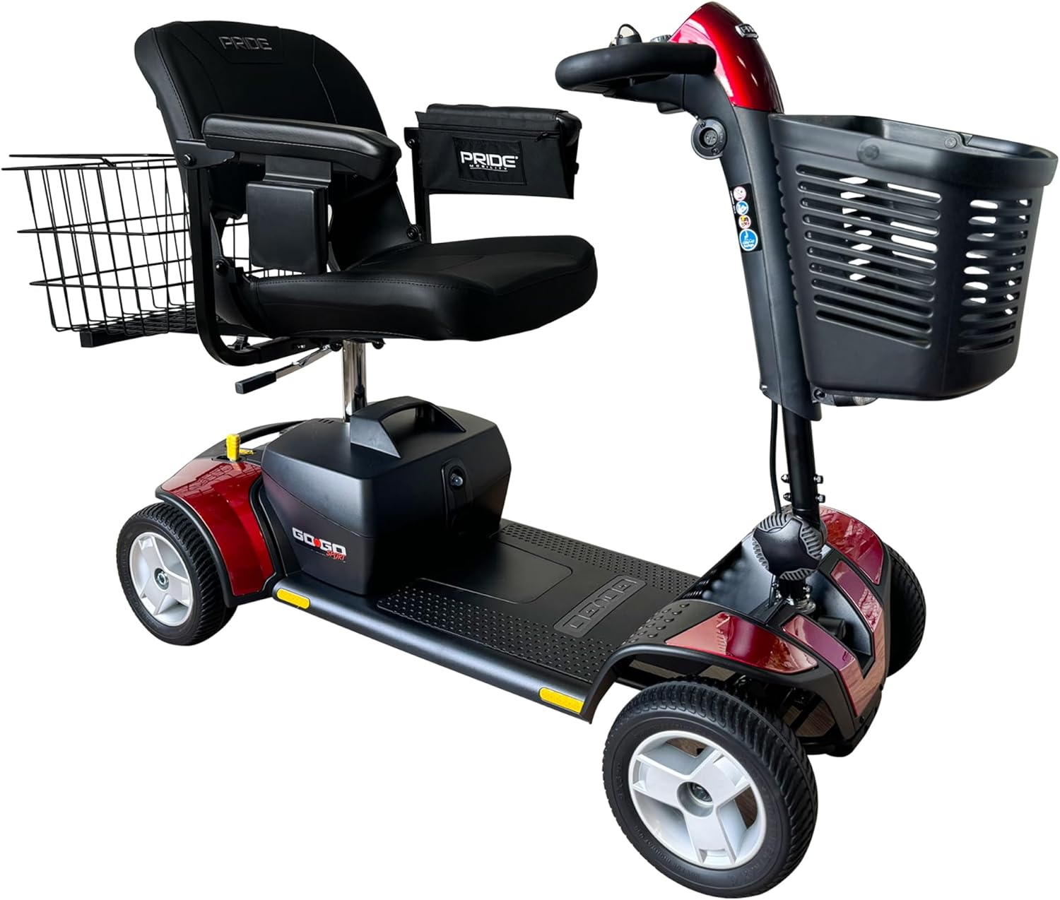 Pride Mobility Go Go Sport Plus Rear Basket, Cup Holder, Pride 4 Wheel Mobility Scooter for Adults and Seniors, Stable 325 lb Weight Capacity, 12 Mile Range, New EZ Turn, Extended Warranty