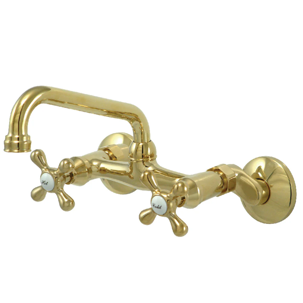 Kingston Brass Kingston Double-Handle Wall-Mount Bridge Kitchen Faucet, Polished Brass (KS213PB)