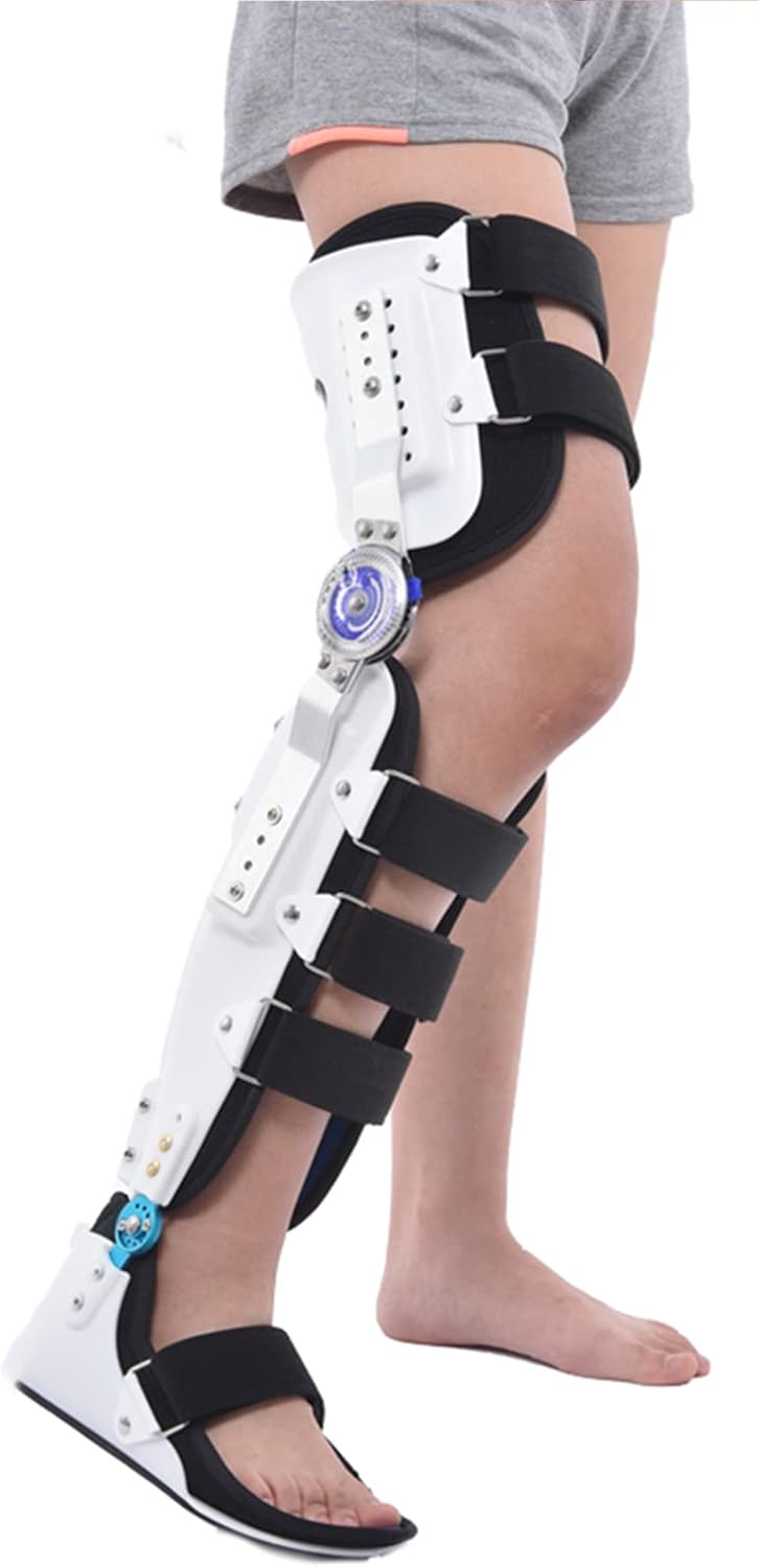 Hinged ROM Knee Brace, Adjustable and Breathable Hinged Knee Brace, Straight Leg Support Knee Splint for Knee Sprain, Ligament Injury, Joint Hyperextension