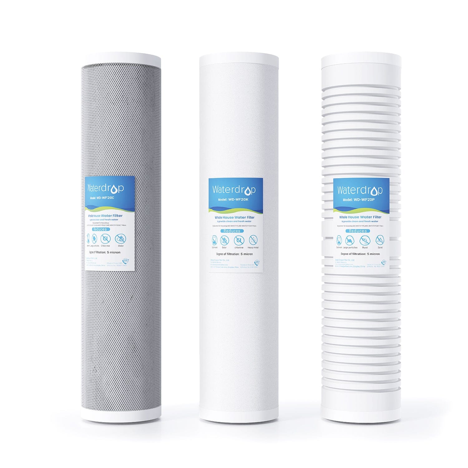 Waterdrop Filter Replacement for WD-WHF3T-PG Whole House 3-stage Home Filtration System, 100K Gal (WD-WF20PG)