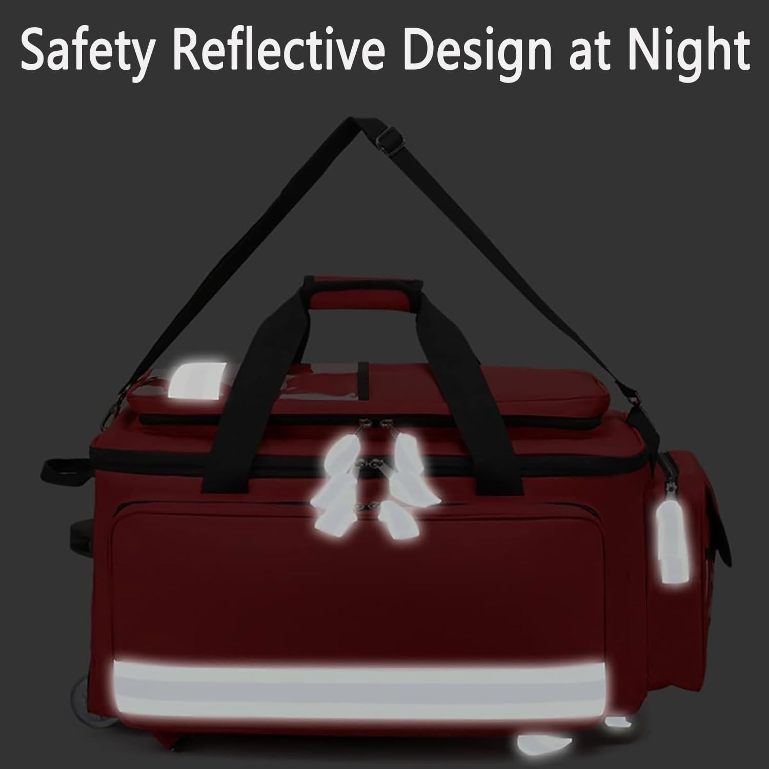 Large Capacity Medical Trolley Bag, Rolling Medical Bag with Wheels and Compartments, Safety Reflective Design, Fireproof and Flame-Retardant Thickened Material for Home Health Nurses, Doctors