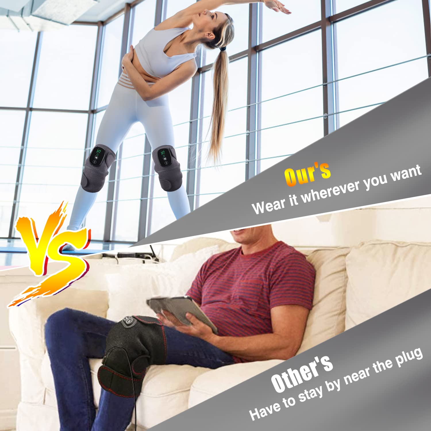 MOAJAZA Heated Knee Massager Shoulder Heating Pads Elbow Brace 3 in 1 with Vibration, Cordless Rechargeable Heating Knee Warmers Wrap for Shoulder Elbow Knee Stress Relief 2 Packs