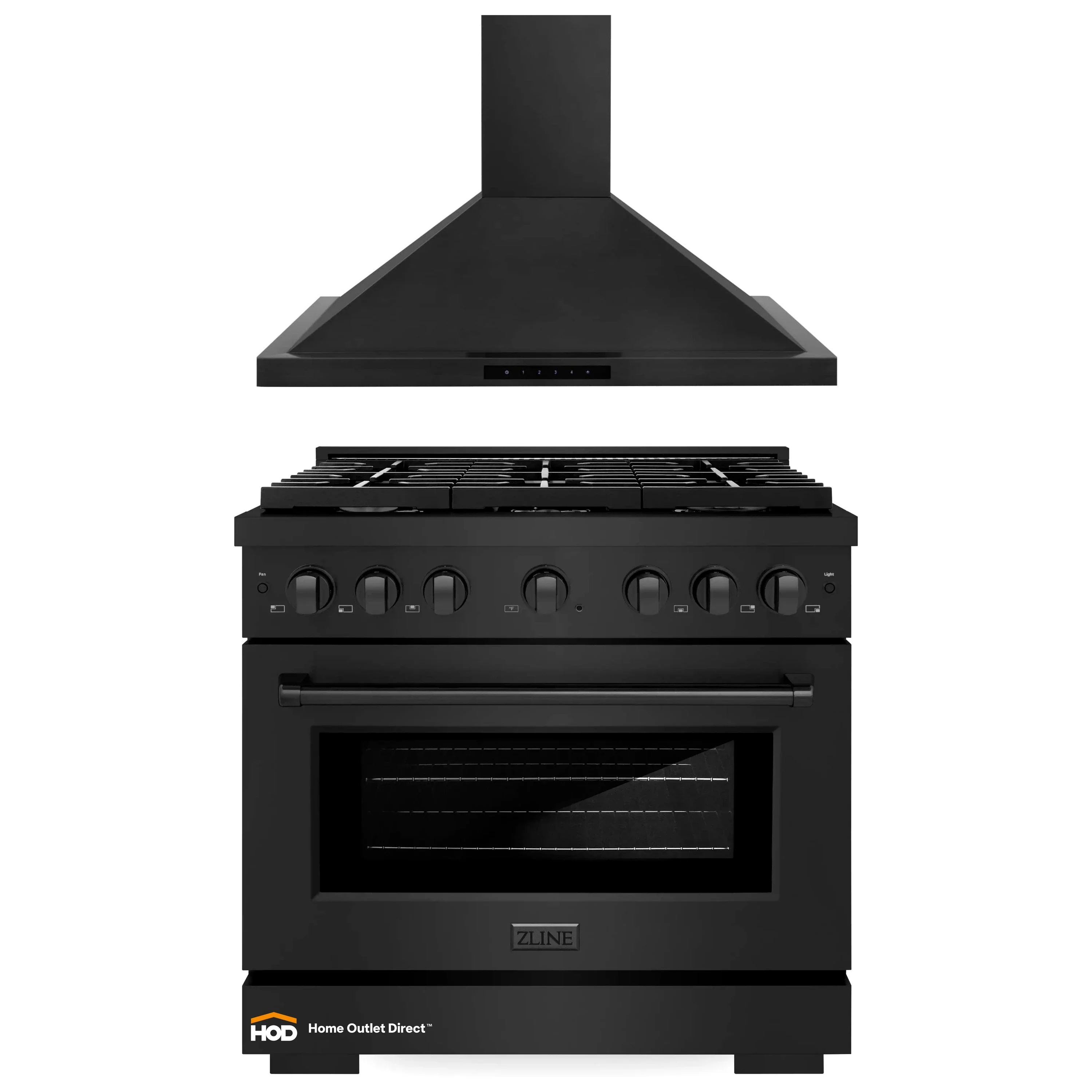 ZLINE 2-Piece Appliance Package - 36-Inch Gas Range with Premium Convertible Wall Mount Hood in Black Stainless Steel (2KP-SGRBRH36)