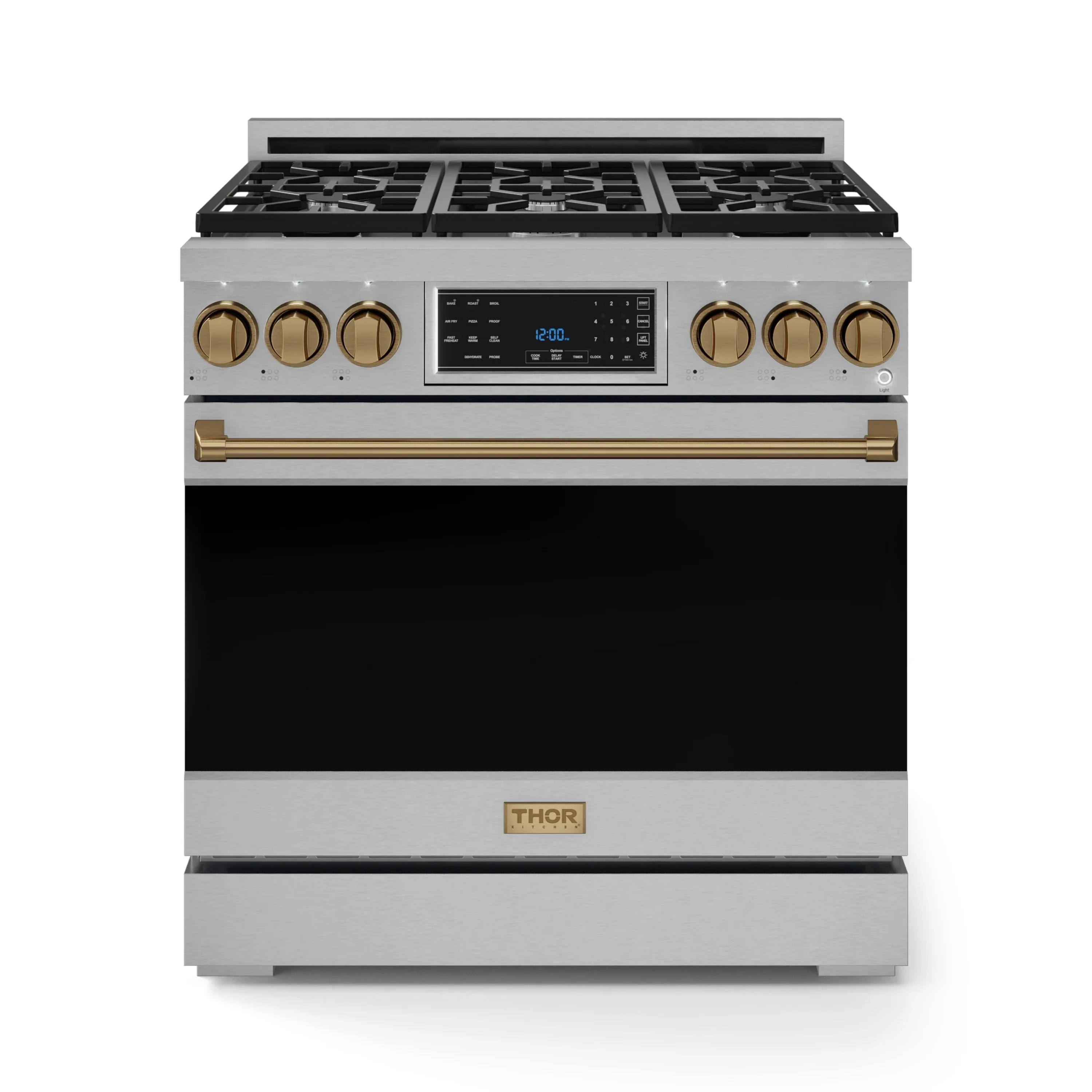 Gordon Ramsay by Thor Kitchen 36-Inch Professional Natural Gas Range with Tilt Panel Touch Control and 6.0 Cu. Ft. Self Clean Oven in Stainless Steel with Bronze Trim (RSG36-BRZ)