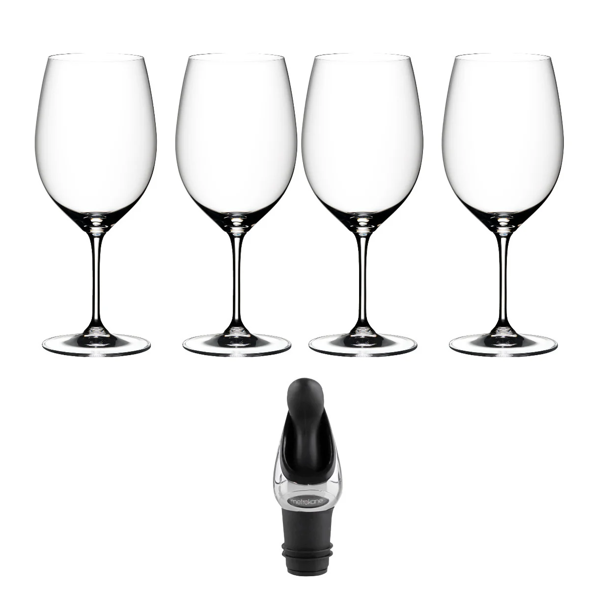 Riedel VINUM Bordeaux Glasse Bundle with Wine Pourer with Stopper (4-Pack)