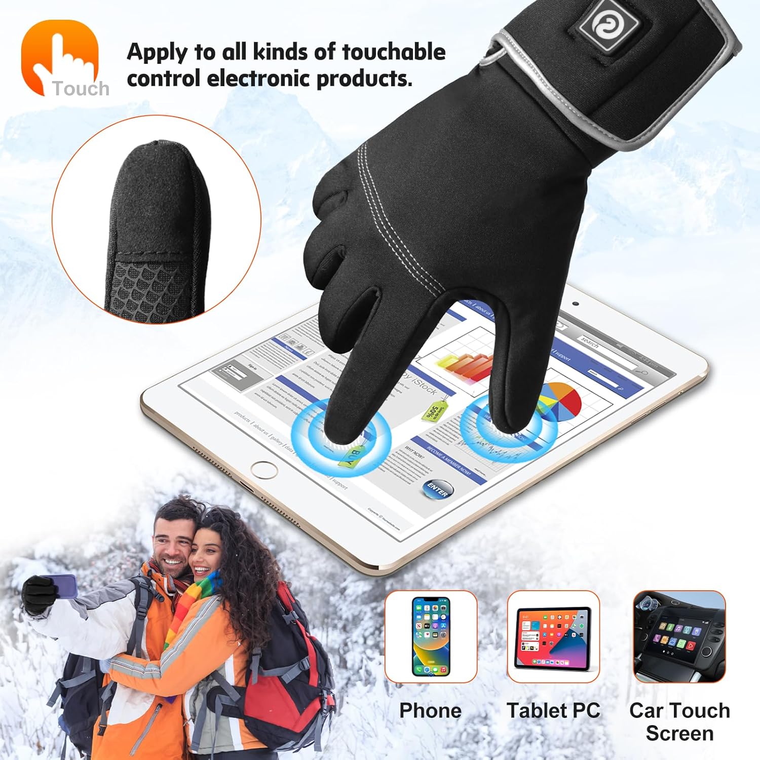 Heated Gloves, Rechargeable Electric Battery - Breathable Gloves Liners for Men Women,Winter Heated Thin Gloves Touchscreen