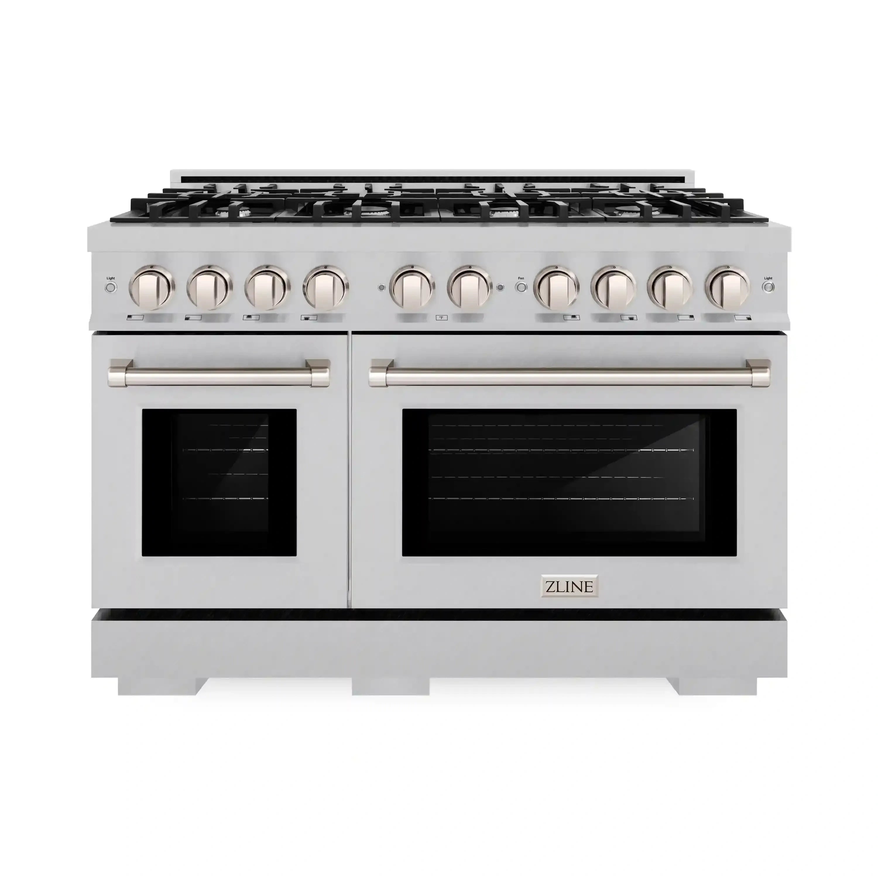 ZLINE 48-Inch Select Series Double Oven Gas Range with 8 Burner Cooktop and 6.7 Cu. Ft. Gas Convection Oven in Satin Stainless Steel (HGRS-48)