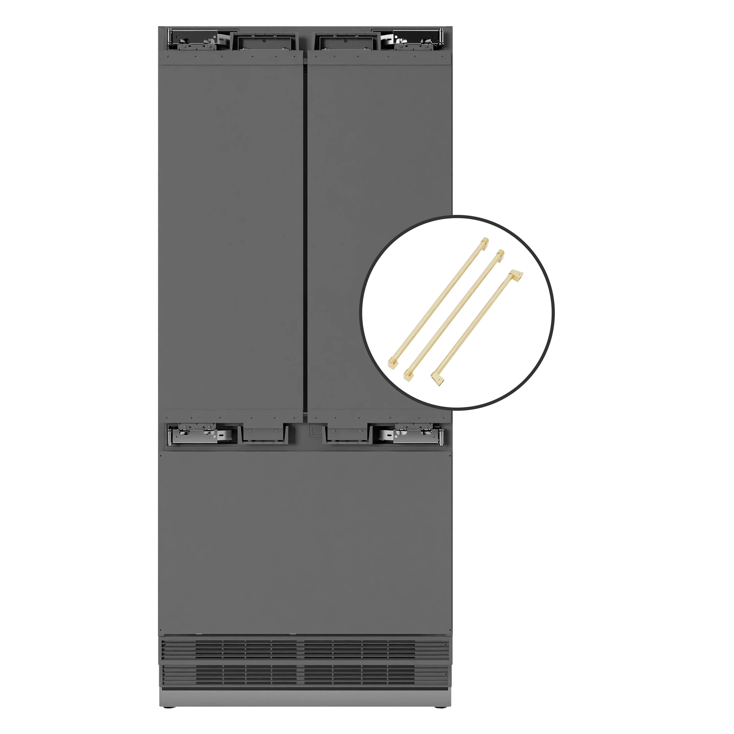 ZLINE Autograph Edition 36-Inch 19.6 cu. ft. Panel Ready French Door Built-In Bottom Freezer Refrigerator with Water Dispenser and Ice Maker with Stainless Steel Interior and Polished Gold Accents (SRBIVZ-36-G)