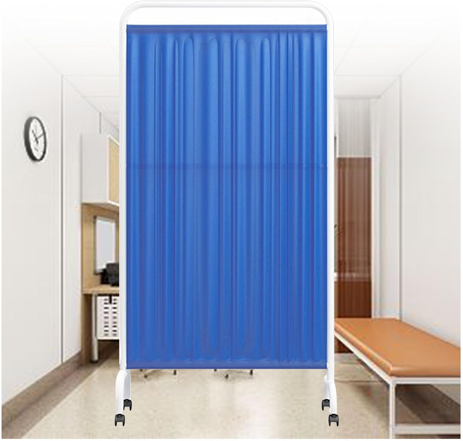 Medical Privacy Screen Divider, 3-Panel Protective Room Partition with 360° Wheels for Ward, Beauty Salon & Hospital - Dark Blue Standing Screen