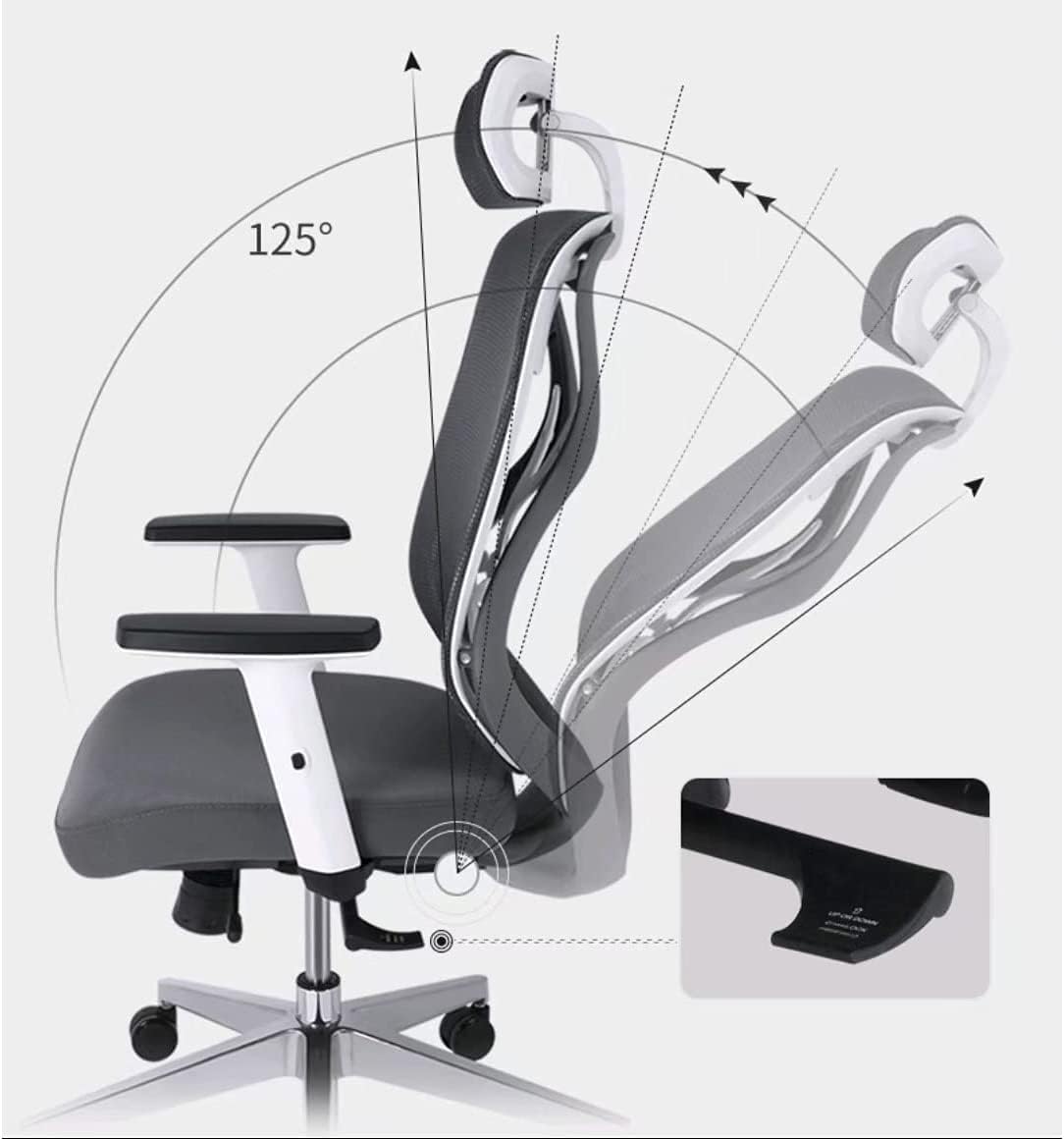 Breathable Mesh Office Chair, High Back Desk Chair with Armrest, and Headrest, Executive Chair Adjustable Lumbar Support Computer Chair (White+Grey