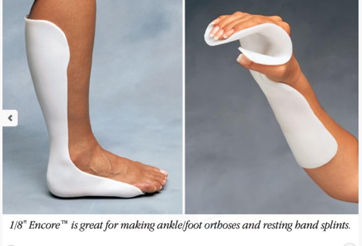 North Coast Medical Encore, Thermoplastic Splint Material, 18in x 24in (46 x 61cm), 1/8in (3.2mm) Smooth, White (Pack of 4) NC14000