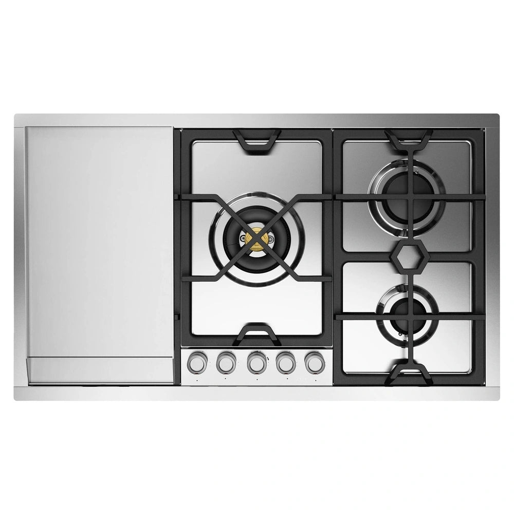 ILVE Panoramagic 36-Inch Built-In Gas Cooktop with 5 Burners in Stainless Steel with 5 Sealed Burners & Griddle (UHCPMT95FSS)