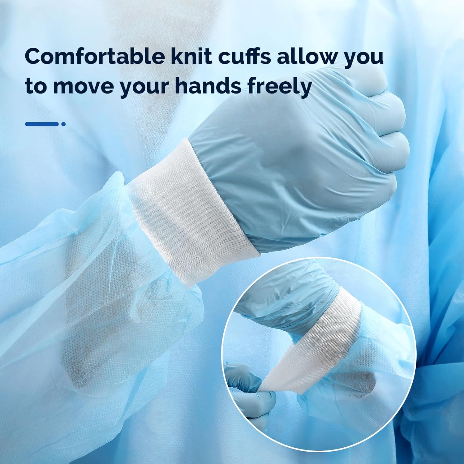 JMU 100 Pcs Disposable Isolation Gowns Bulk, Polypropylene Medical Gowns Long with Knitted Cuffs Bundle with 1000 Pcs Shoe Covers Disposable, Non-Woven Fabric Shoes Covers, Blue