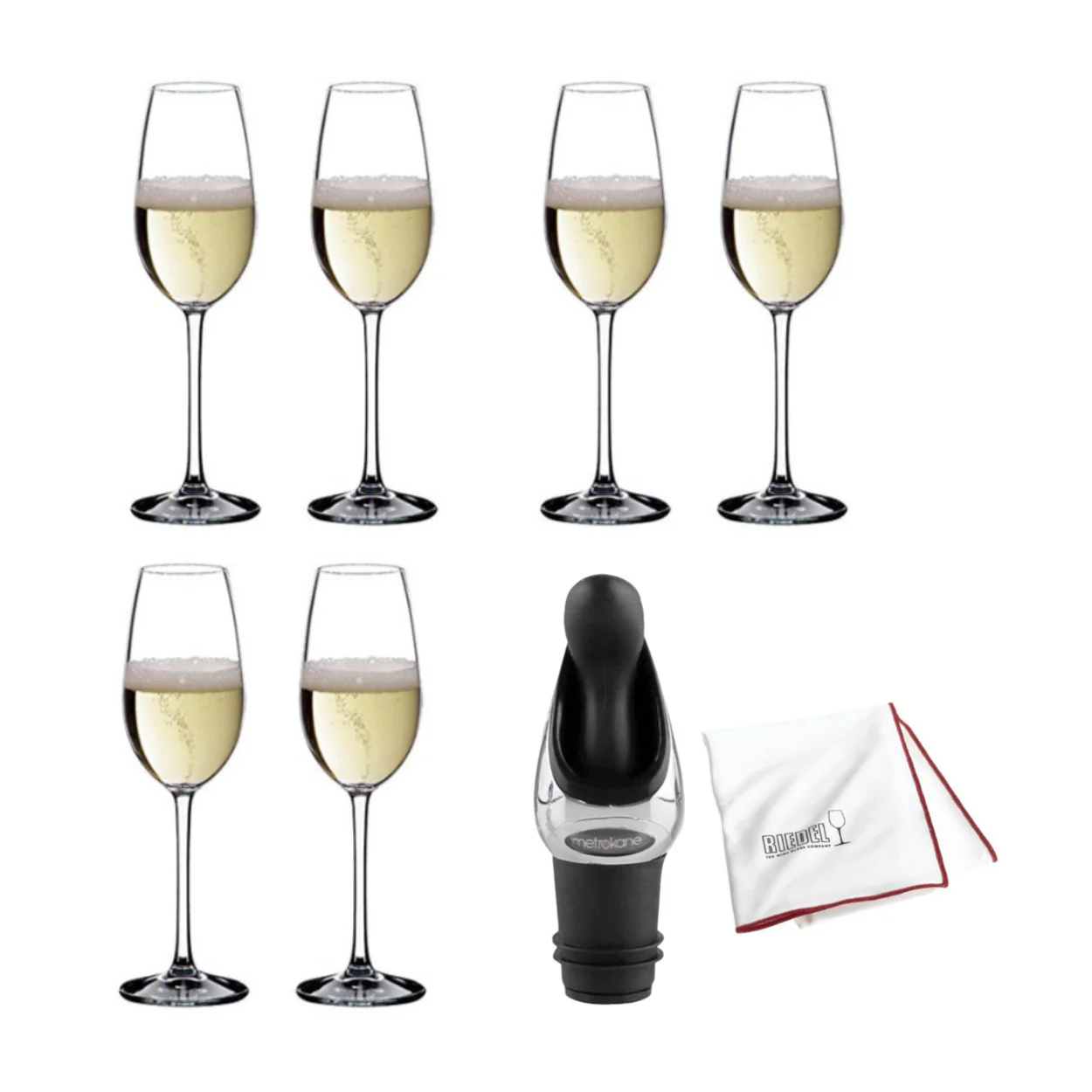 Riedel Overture Champagne Glass (6-Pack) with Wine Pourer and Polishing Cloth