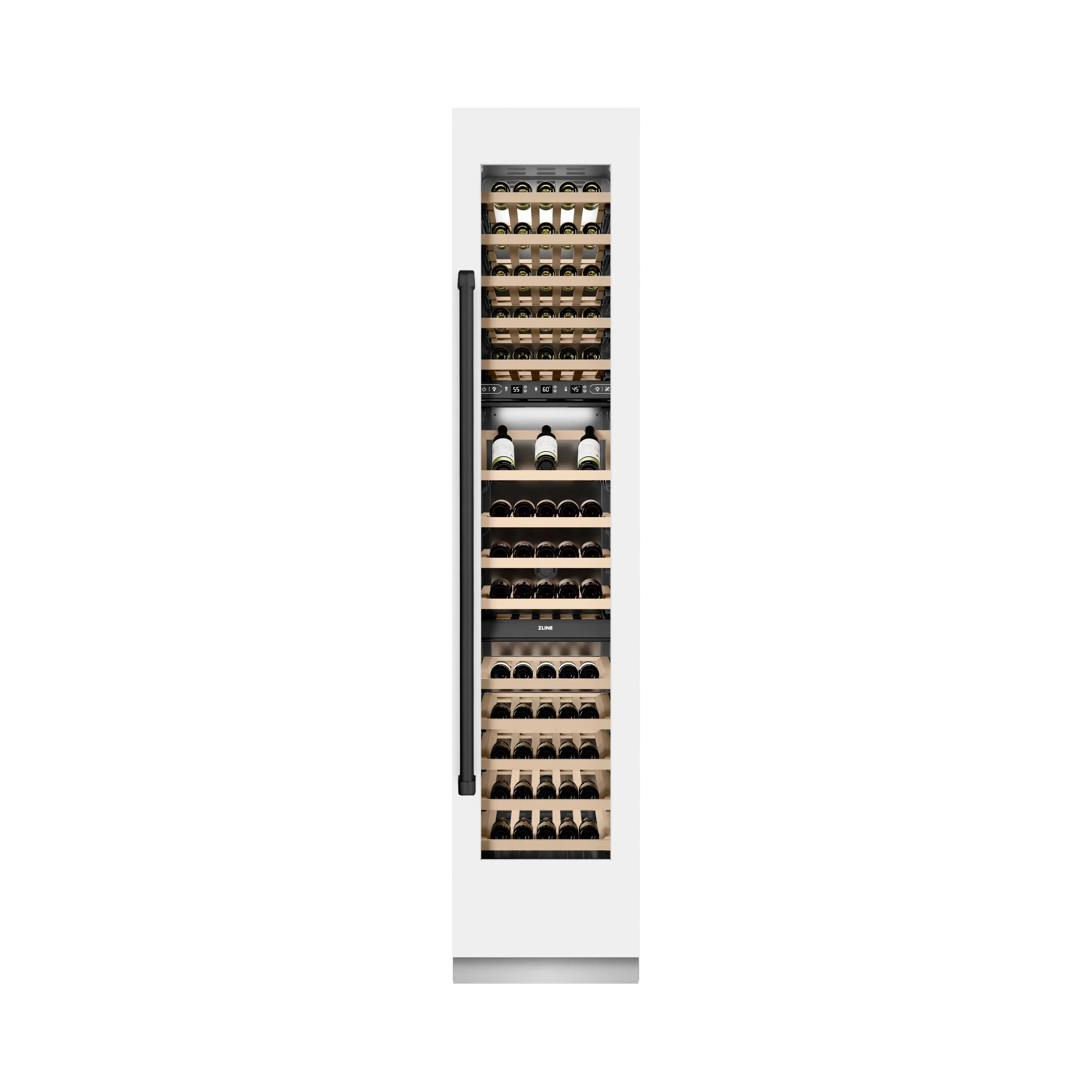 ZLINE Autograph Edition 18-Inch 9.0 Cu. Ft. Triple Zone 68 Bottle Right Hinge Column Wine Cooler in White Matte with Matte Black Accents (RCWVRZ-WM-18-MB)