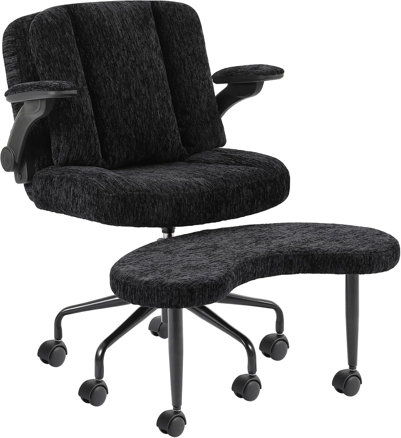 Pipersong Meditation Cross Legged Armchair, ADHD Chair with Adjustable Armrests, Criss Cross Desk Chair with Flexible Back Cushion, Swivel Footrest, Arm Support and Wheels for Home Office, Black