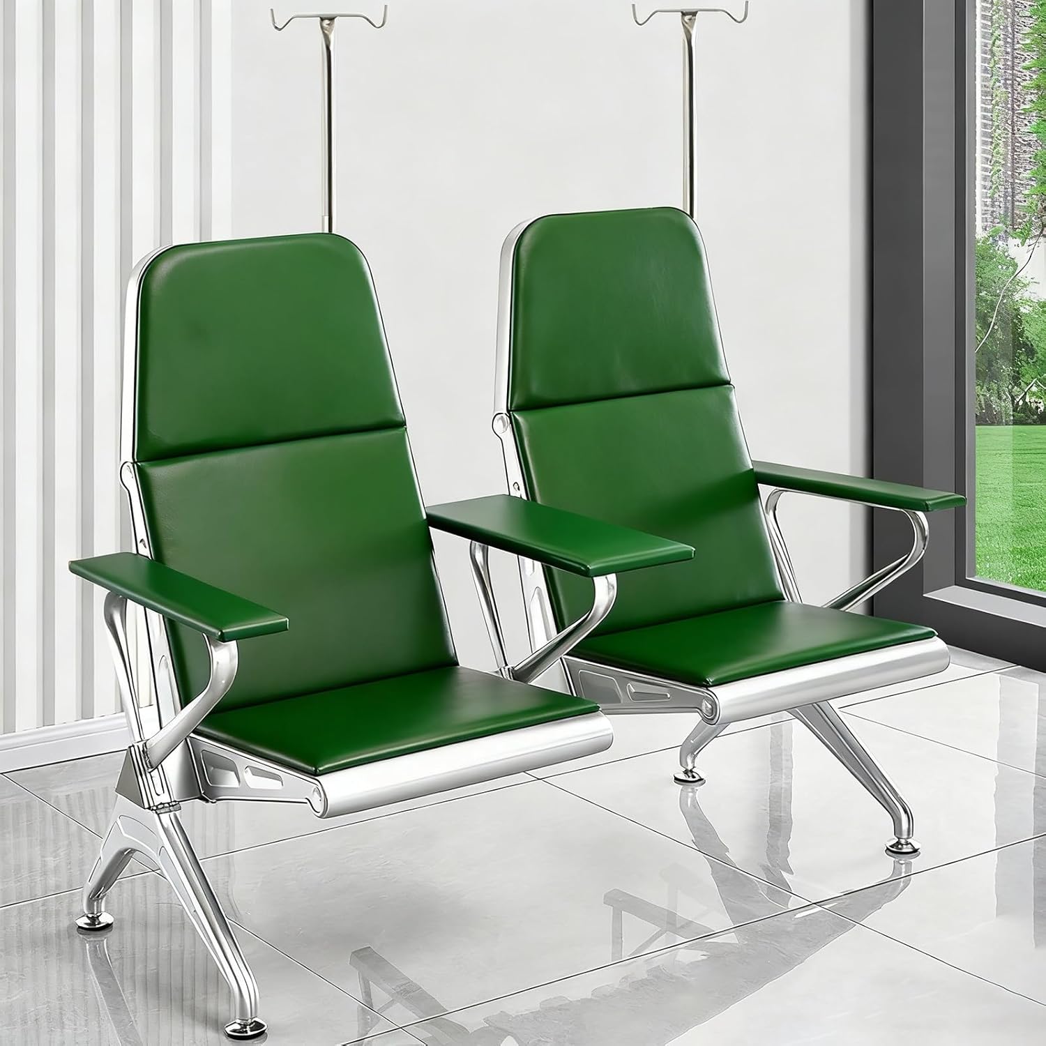 2-seat Medical Blood Draw Chair with IV Stand, Medical Phlebotomy Chair with Backrest and Armrests, Waiting Room Reception Beech for Home Care Clinic Hospital Outpatient(Green)