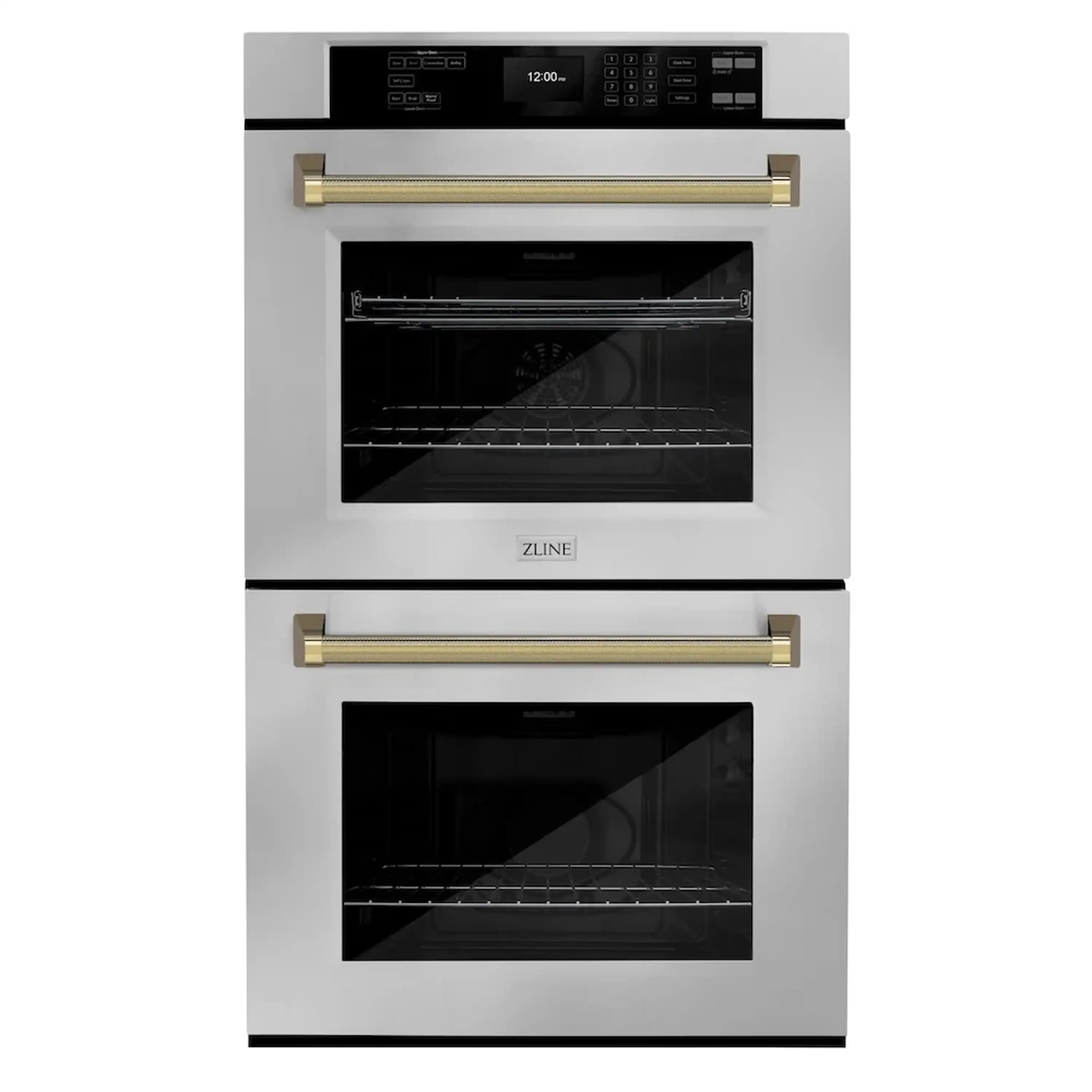 ZLINE Autograph 30-Inch True Convection Double Wall Oven in Stainless Steel & Gold Helix Handles (WADZ-30-KG)