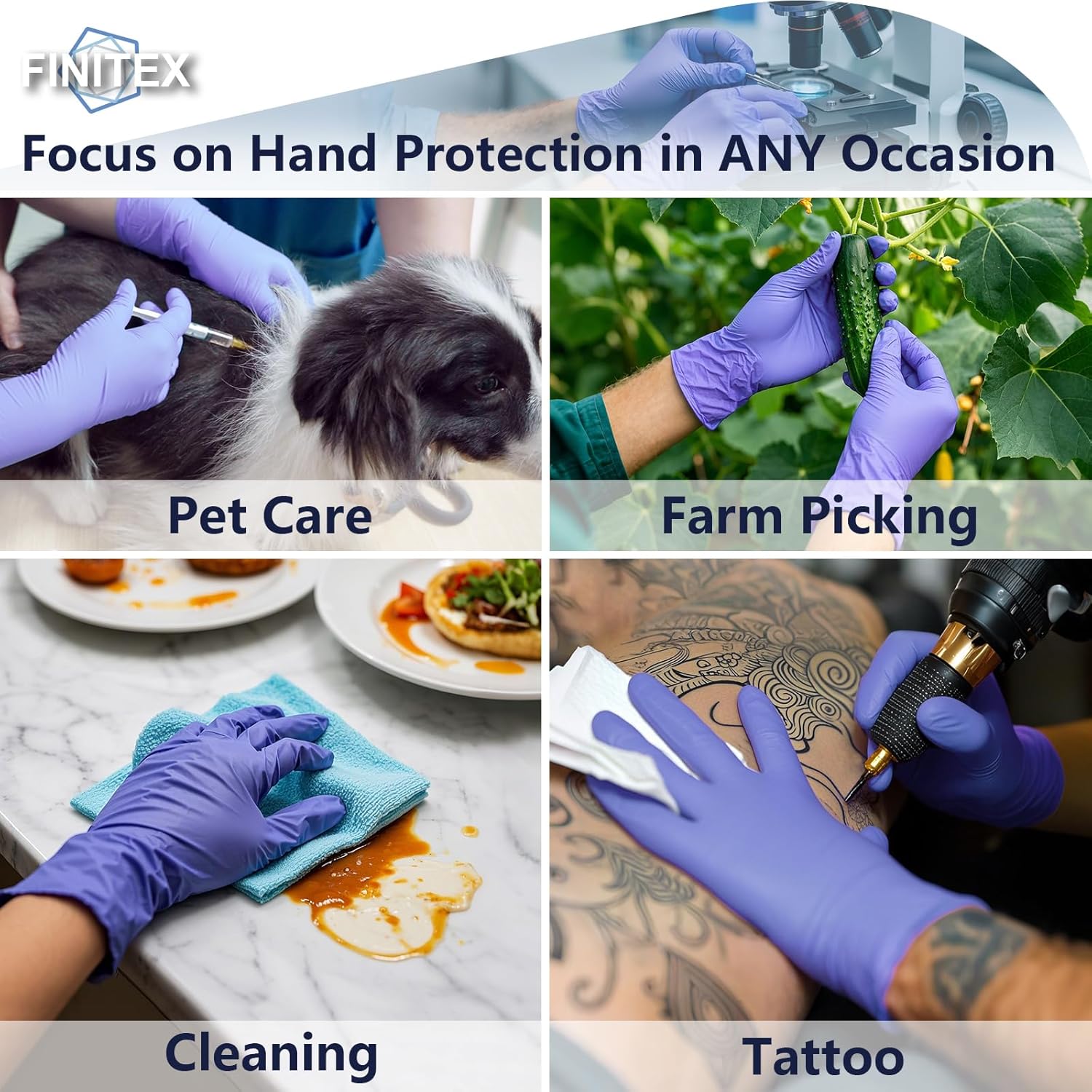 FINITEX Nitrile Disposable Gloves Medical Exam Gloves - 100/1000 PCS Latex-free Examination Purple Chemo Food Glove