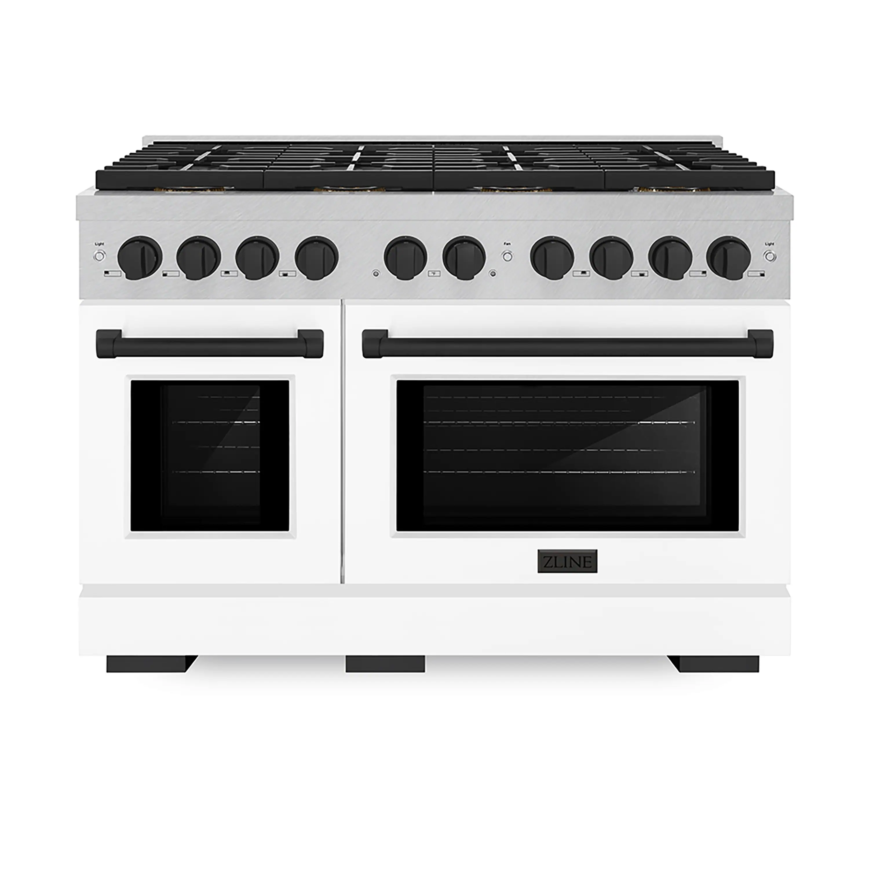ZLINE Autograph Edition 48-Inch 6.7 cu. ft. Paramount Dual Fuel Range with 8 Burner DuoPro鈩?Cooktop and Dual Ovens in Satin Stainless Steel with White Matte Doors and Matte Black Accents (PSDRSZ-WM-48-MB)