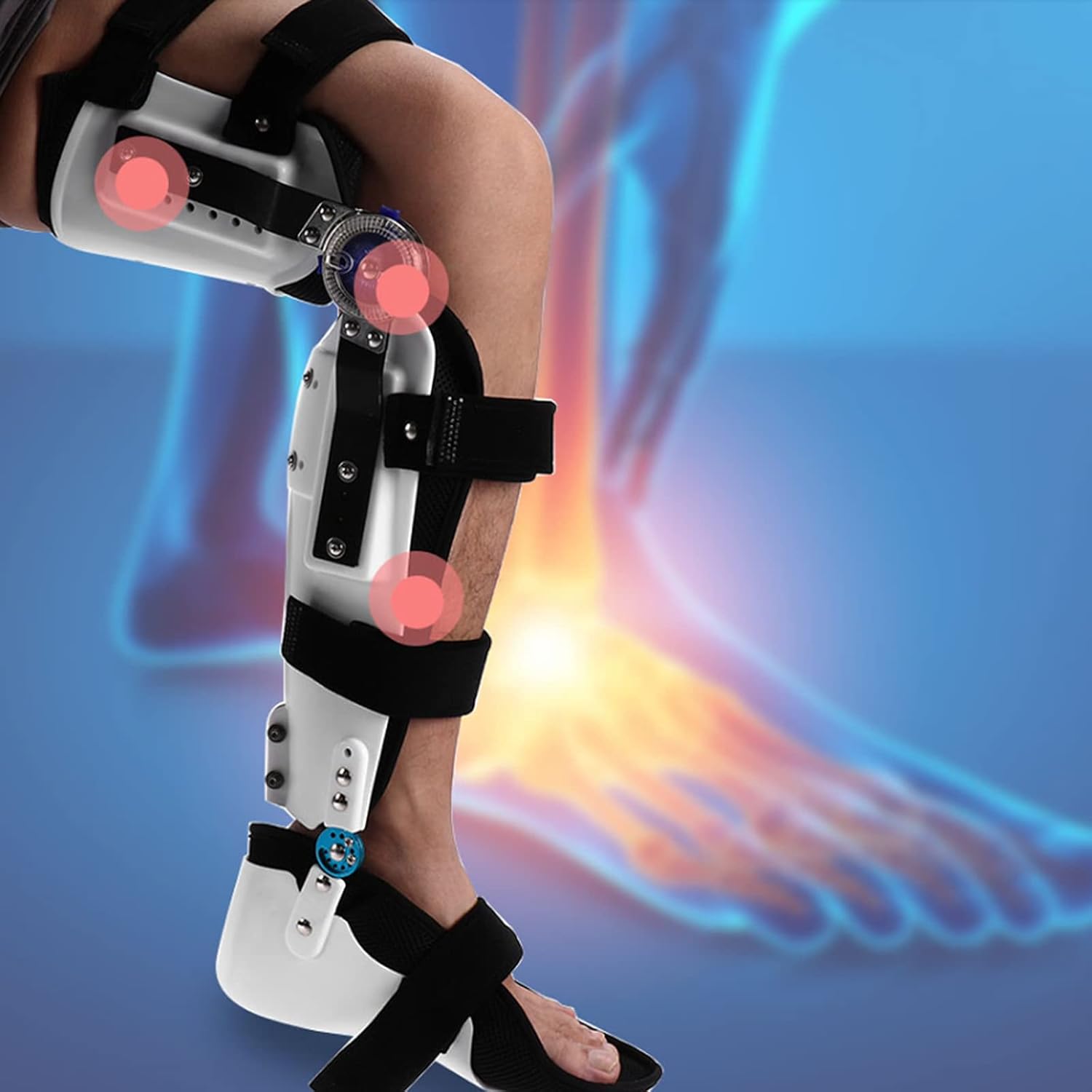 Leg Orthosis Brace with Walking Boots Adjustable Knee Fixed Support Brace Joint Leg Orthotics Support Protector Stabilizer Fracture Fix Rehabilitation,Left feet (Right Feet