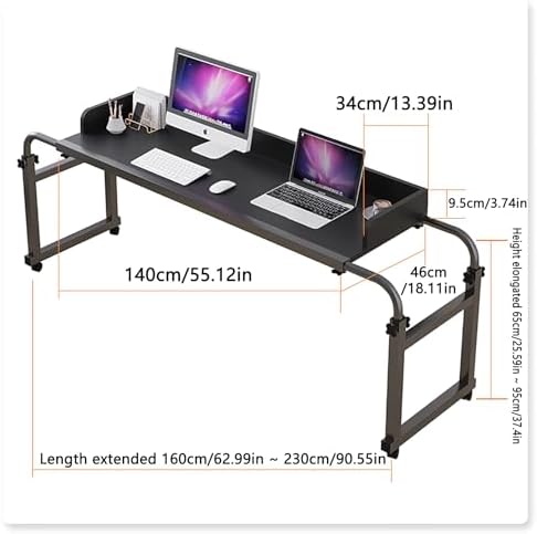 Hospital Table Over Bed for Home Use Swivel,Over The Bed Table with Wheels,Adjustable Height Table,Hospital Bed Table,Chair Cart,Laptop Desk for Bed,Recliner Table,Perfect for Hospital Famil