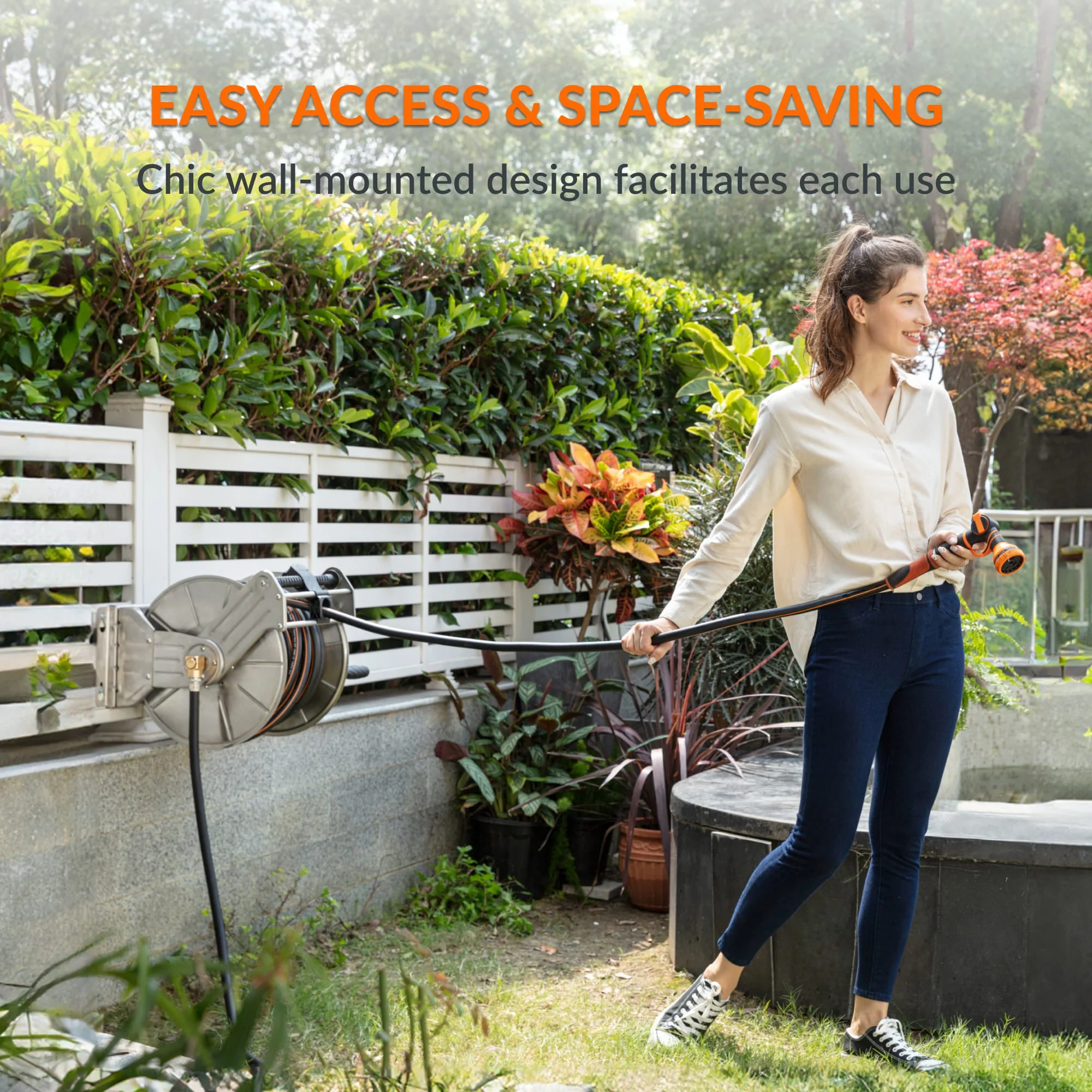 Giraffe Tools Wall Mounted Heavy Duty Hose Reel in Stainless Steel