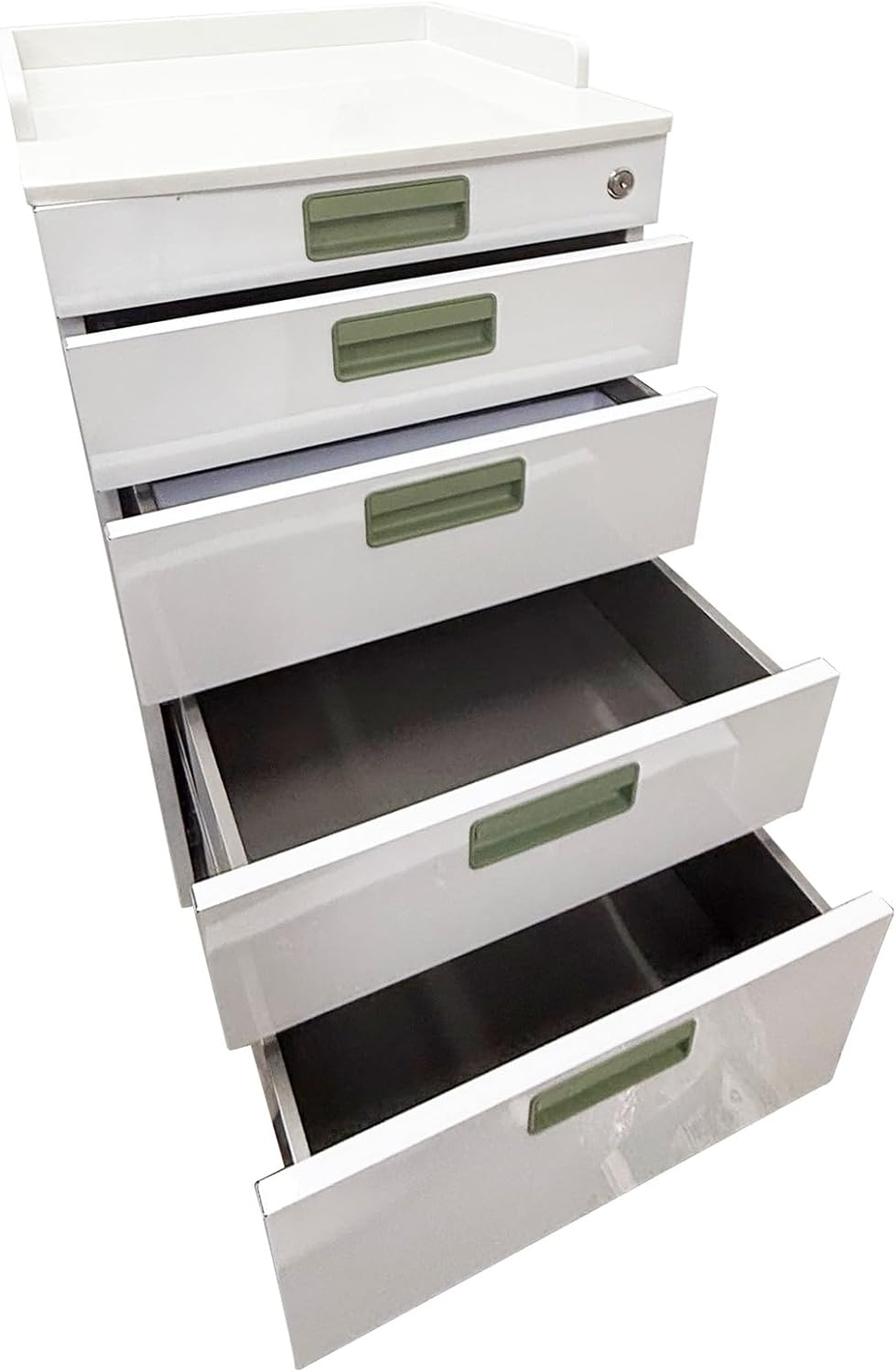 TECHTONGDA 4 Drawer Mobile Dental Assistant Cabinet with Lock and 2 Partition Trays Stainless Steel Medical Cart, White Utility Storage Cart for Clinic Hospital Office Home Use