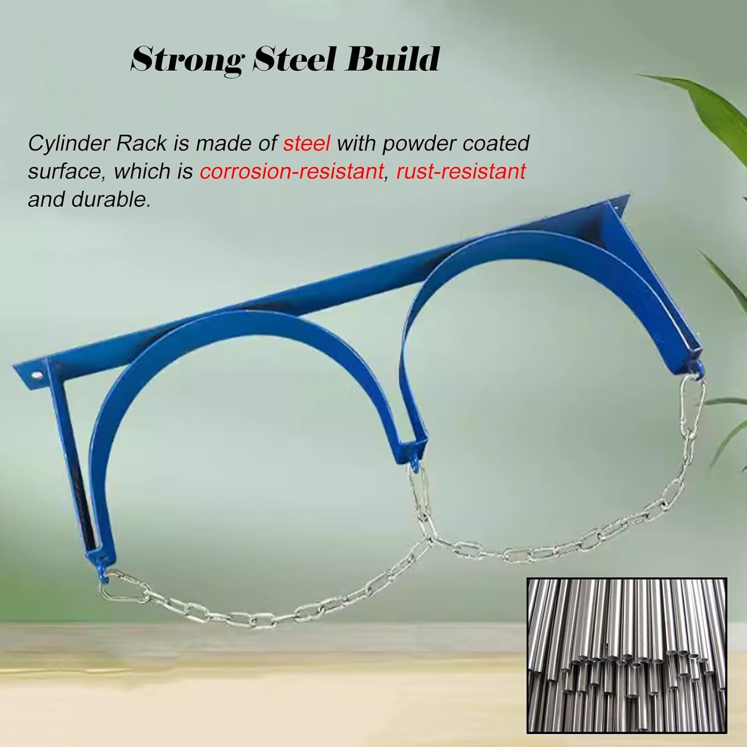 Blue Steel Gas Cylinder Fixed Rack with Protective Chain, Cylinder Wall Mounted Brackets, Gas Cylinder Organizer Shelf for Hospital/Labs/Corporate,7 Pcs-3 Bottles - 37.4x7.9 in