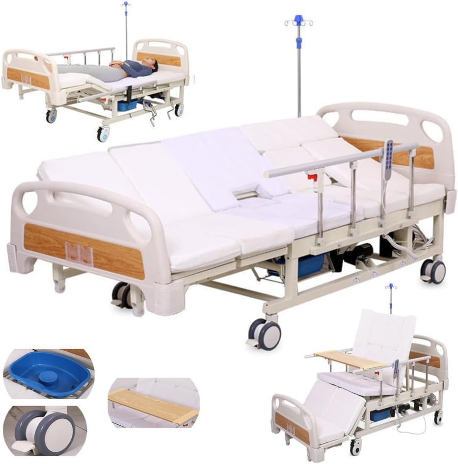 Premium 10 Function Full Electric Hospital Bed, with Lateral Tilting Electric Medical Bed for Home and Hospital, with Mattress Rails Locking Casters 530LB Loading