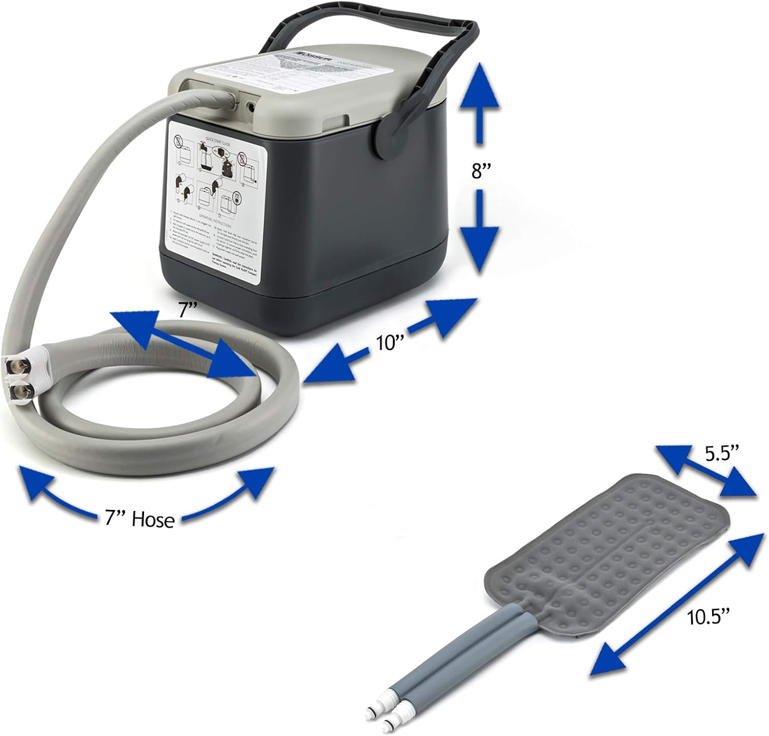 Ossur Cold Rush Compact Therapy Machine System with Rectangle Pad- Ergonomic, Adjustable Wrap Pad Included- Quiet, Lightweight and Strong Cryotherapy Freeze Kit Pump