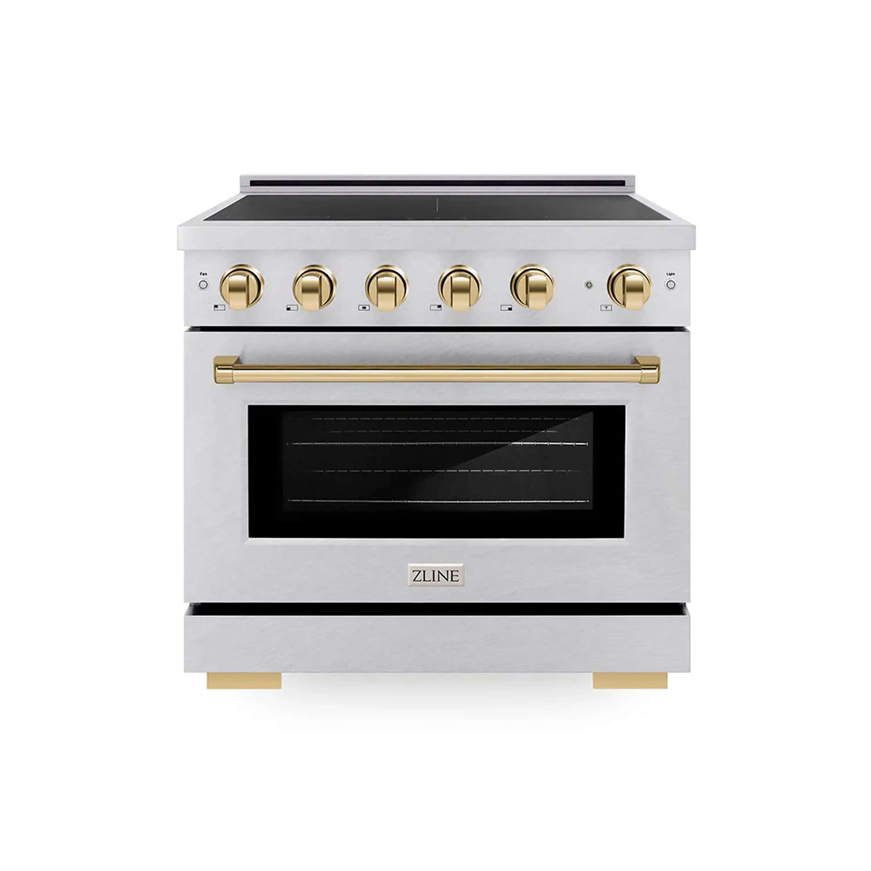 ZLINE Autograph Edition 36-Inch, 5.2 Cu. Ft. Paramount Induction Range with 5 Element Cooktop and Electric Convection Oven in Satin Stainless Steel with Polished Gold Accents (SINRSZ-36-G)