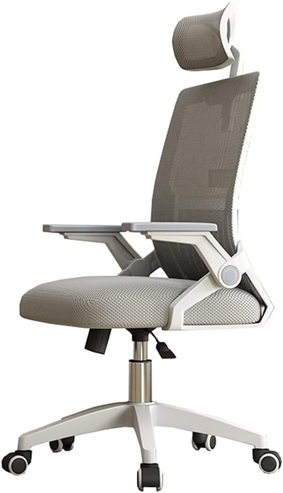 Ergonomic Design Chair Office Chair High Back Flip-up Armrest Adjustable Headrest Breathable Mesh Lumbar Support Tilt Function Tables and Chairs Grey Unisex(
