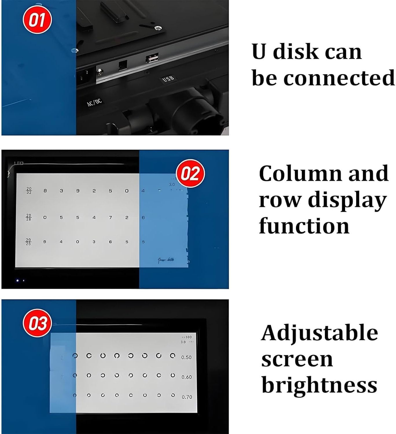 Electronic Vision Tester, LCD Digital Eye Chart with Remote Control and 300+ Visual Targets, 1-6.2m Adjustable Distance, Can Be Placed/Wall-Mounted for Home, Clinic Use